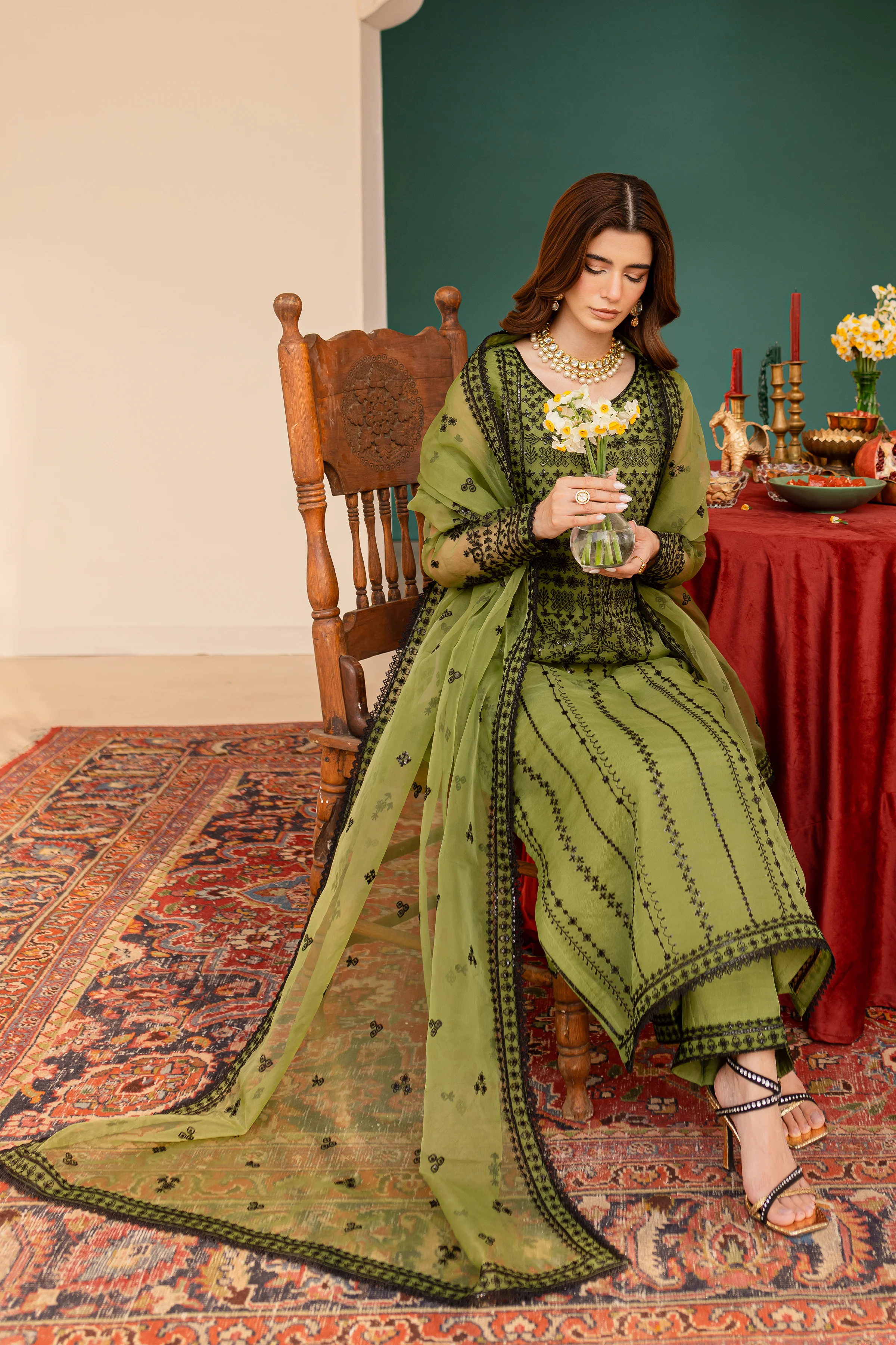 Flaxen 3Pc - Embroidered Luxe Pret - Image 5