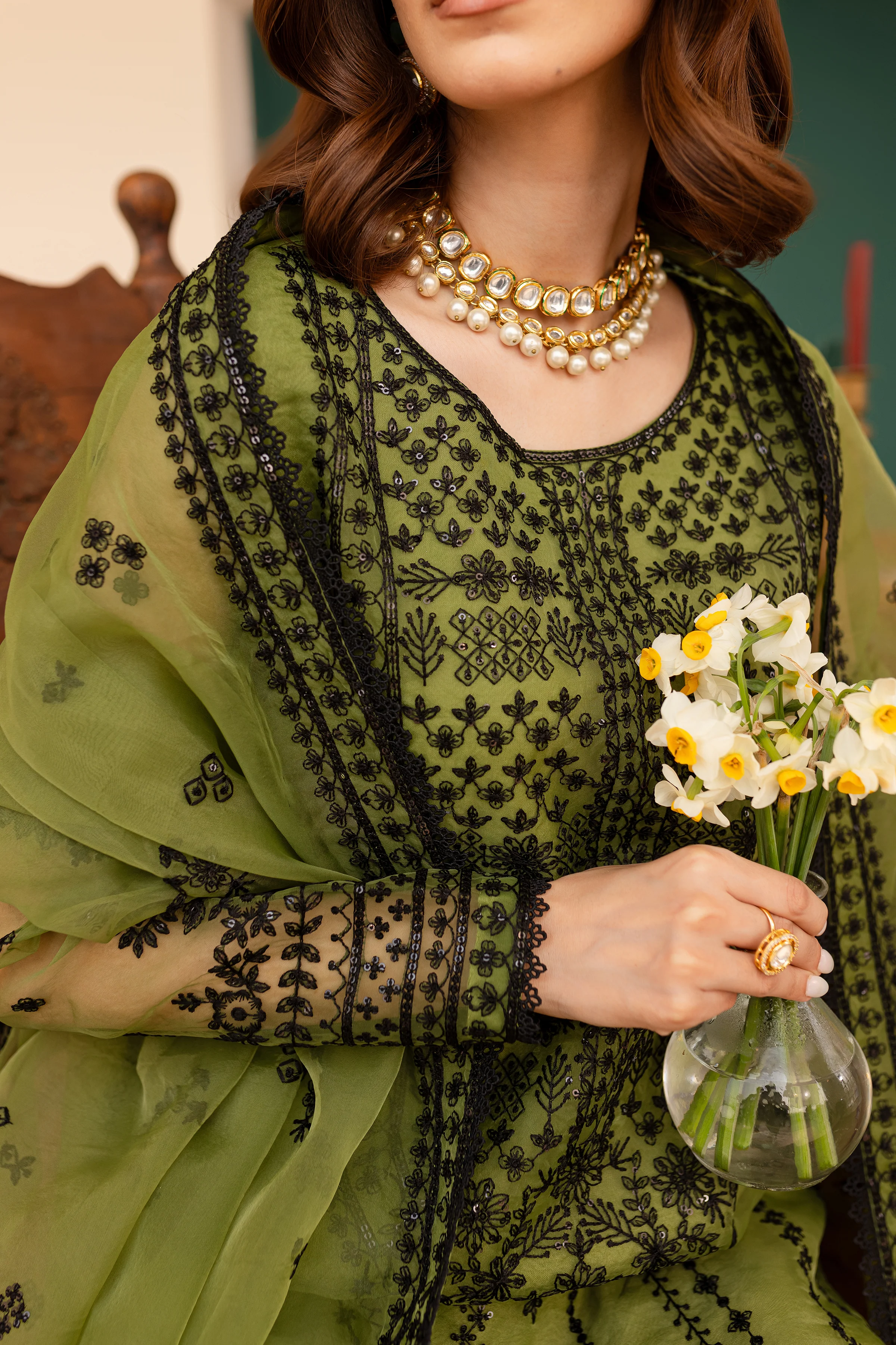 Flaxen 3Pc - Embroidered Luxe Pret - Image 8
