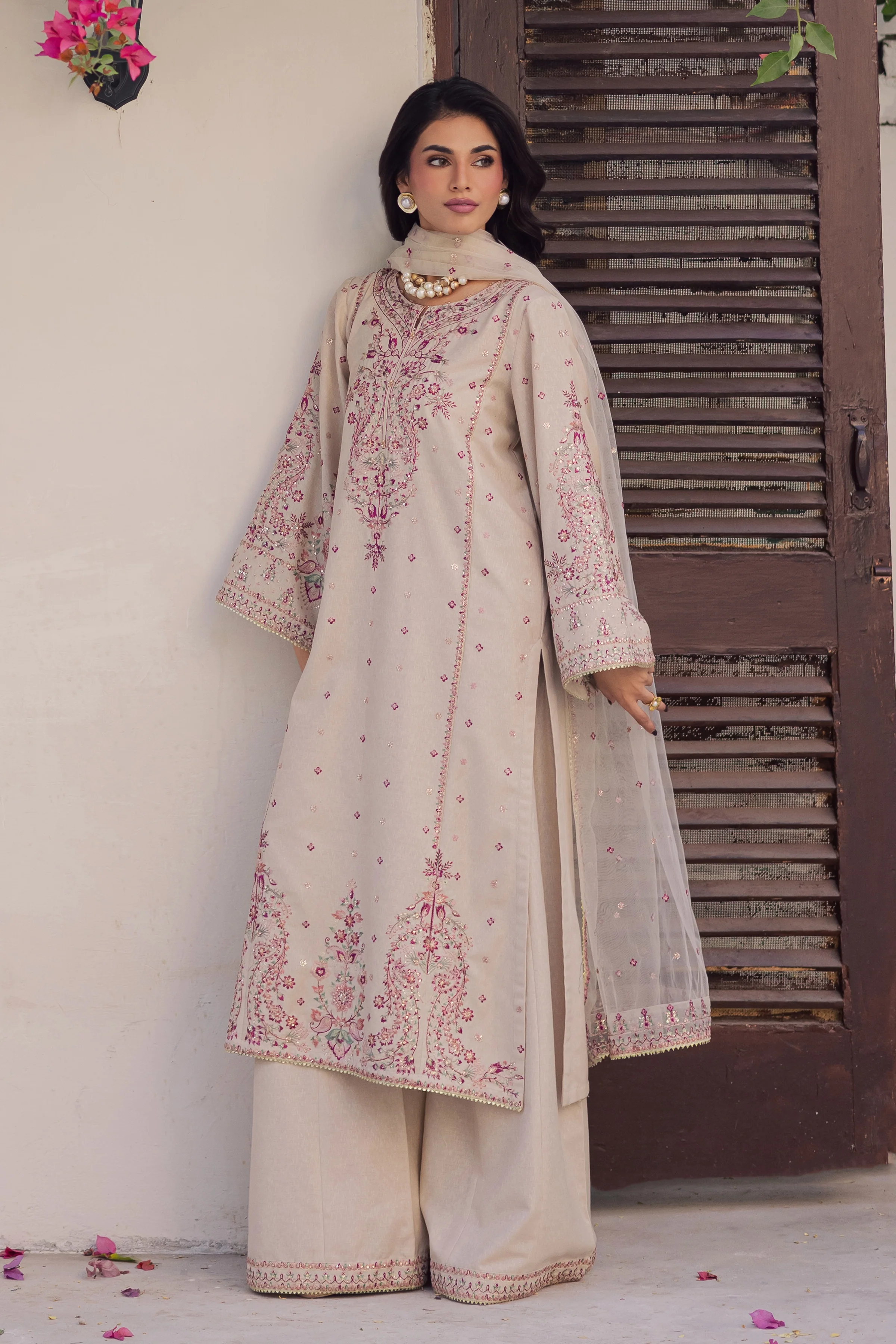 Fleur 3Pc - Embroidered Karandi Dress