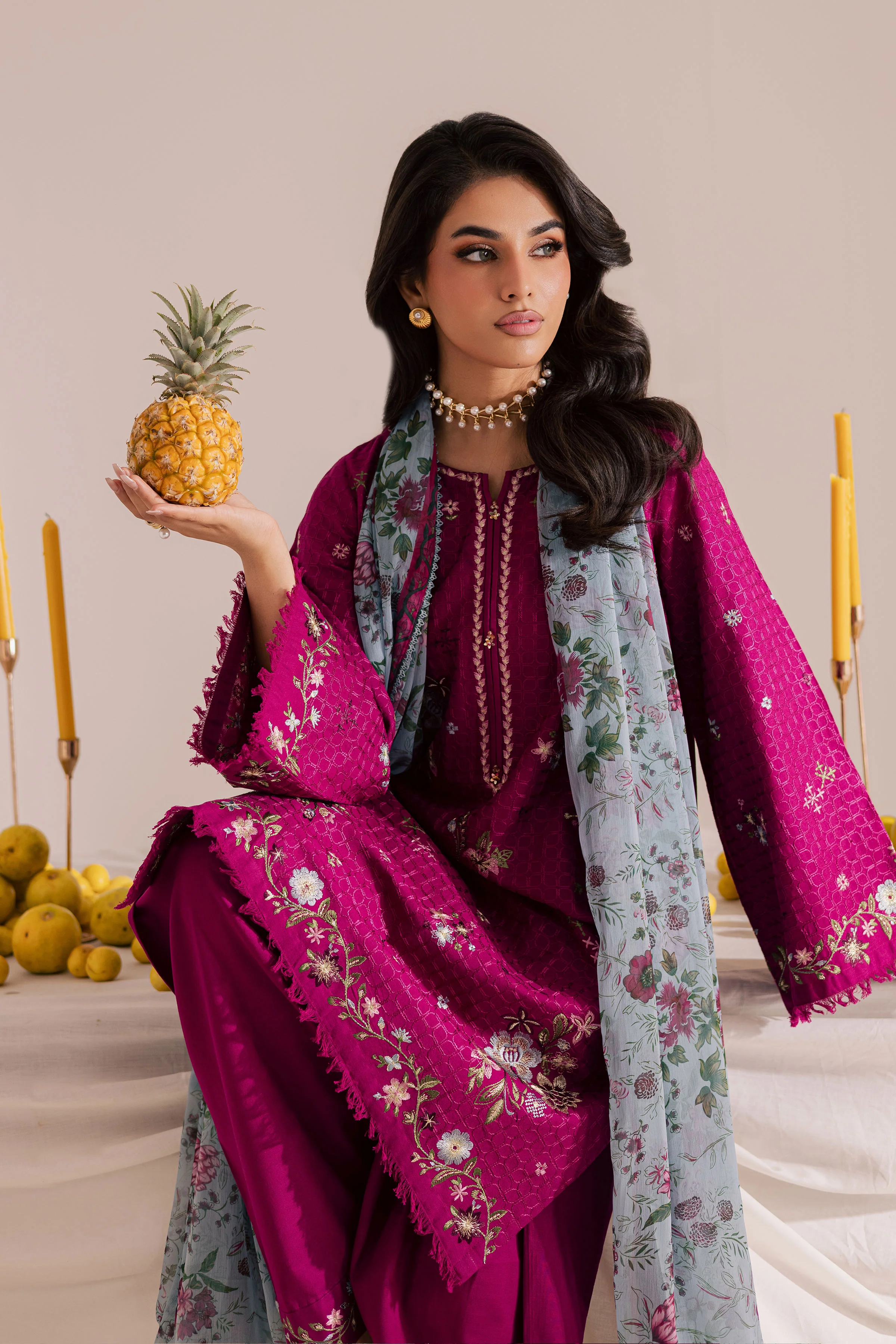 Floral Pine 3Pc - Embroidered Khaddar Dress - Image 4