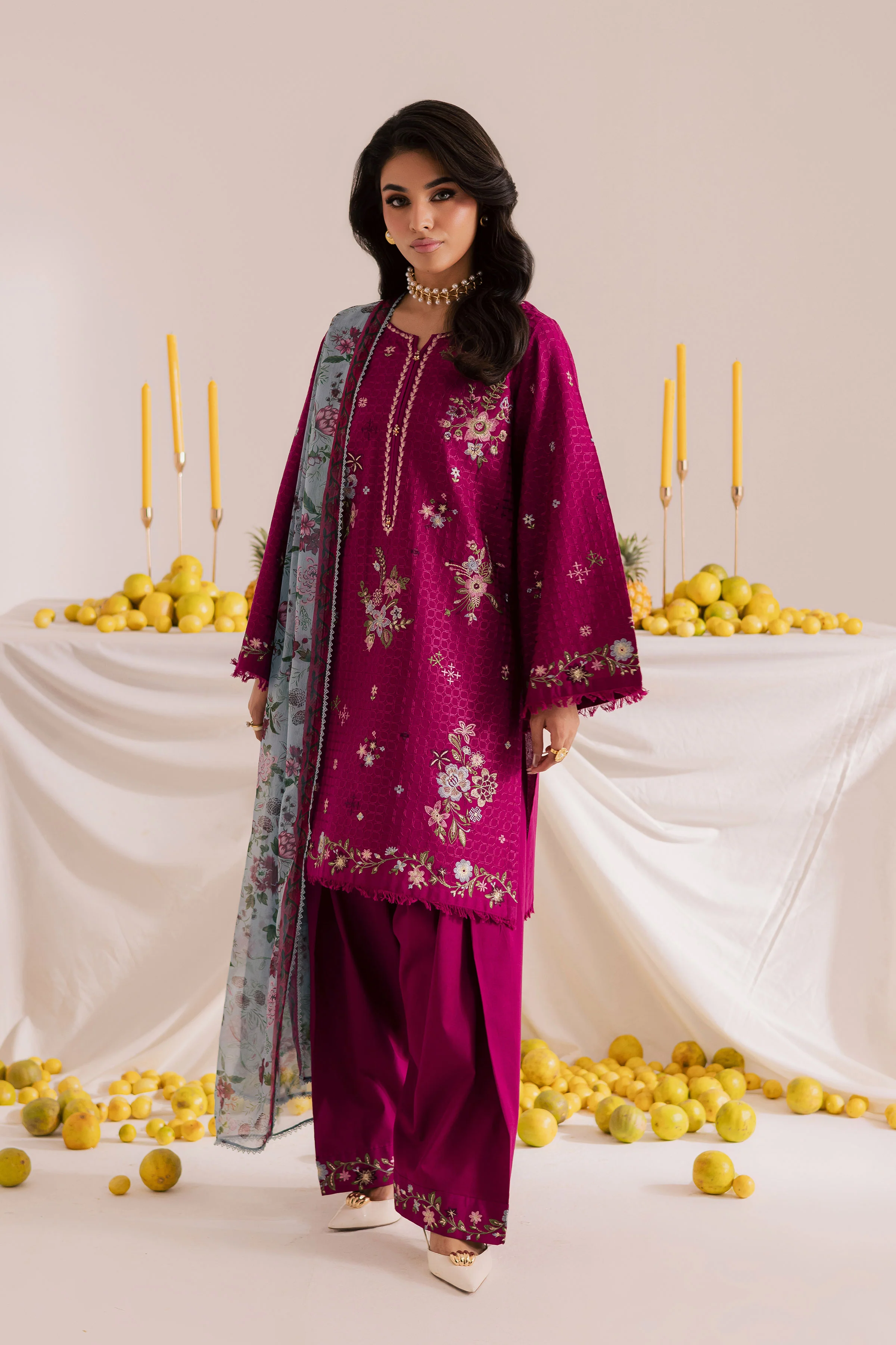 Floral Pine 3Pc - Embroidered Khaddar Dress - Image 5