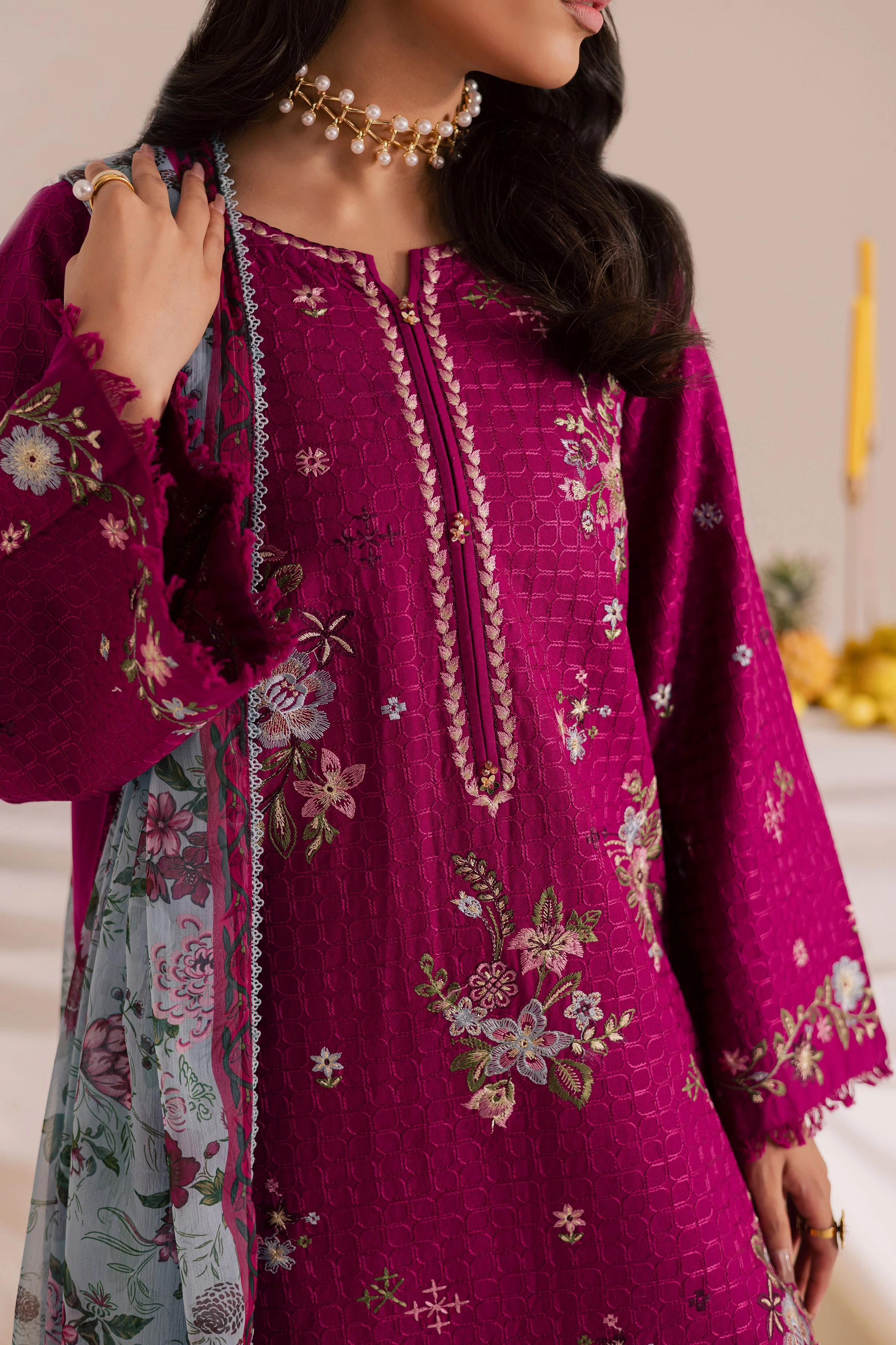Floral Pine 3Pc - Embroidered Khaddar Dress - Image 6