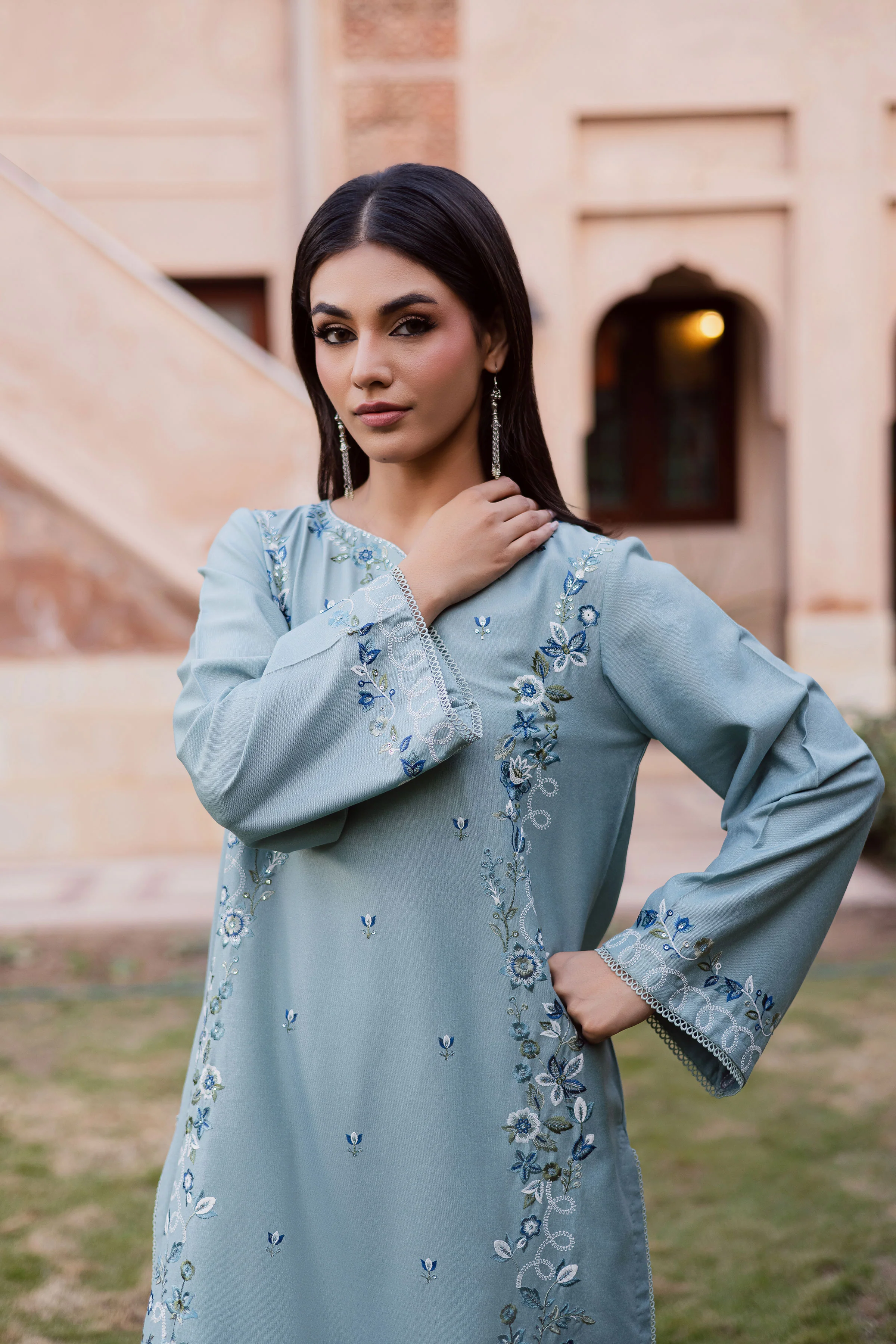 Frosty 2Pc - Embroidered Karandi Dress - Image 2