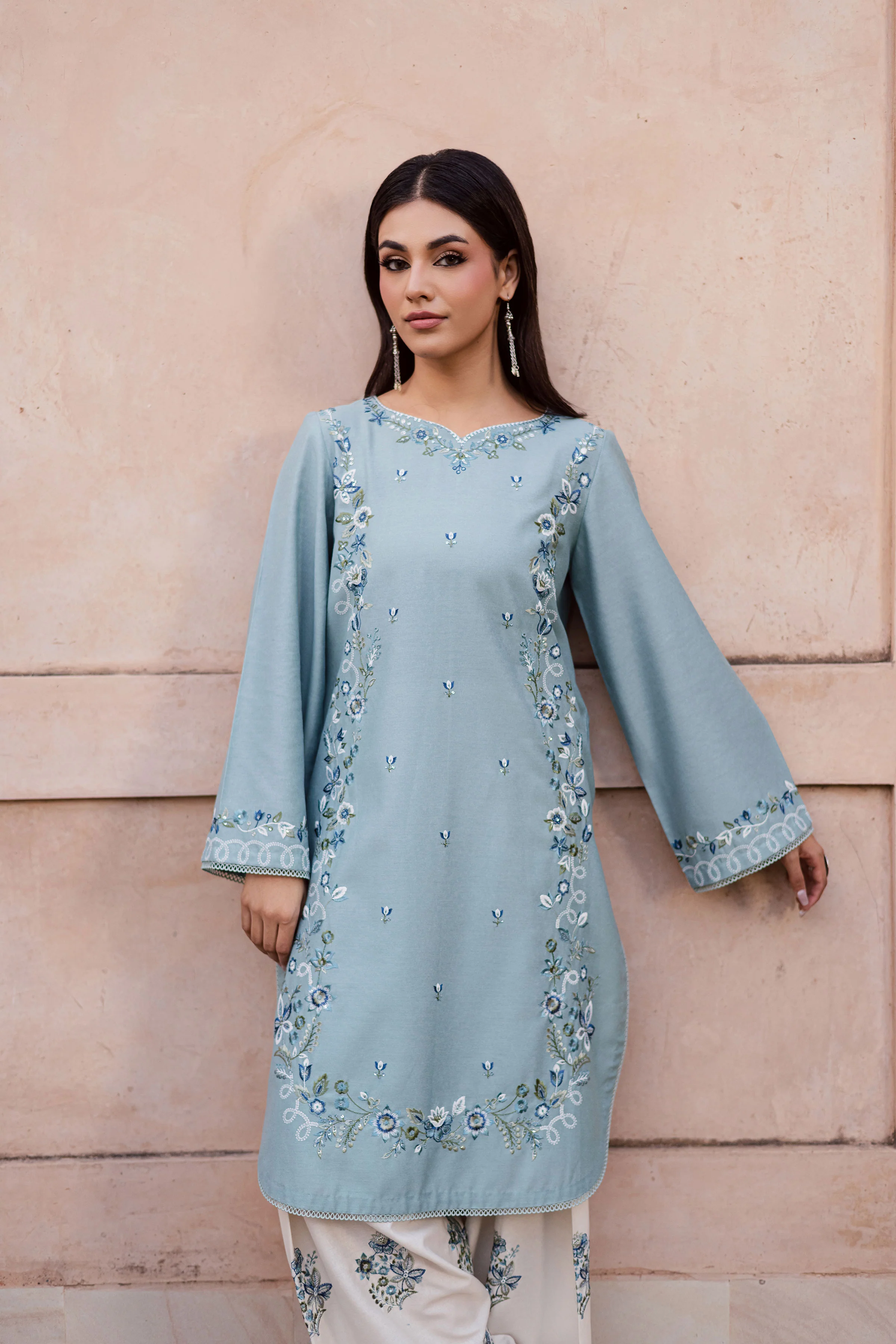 Frosty 2Pc - Embroidered Karandi Dress - Image 3