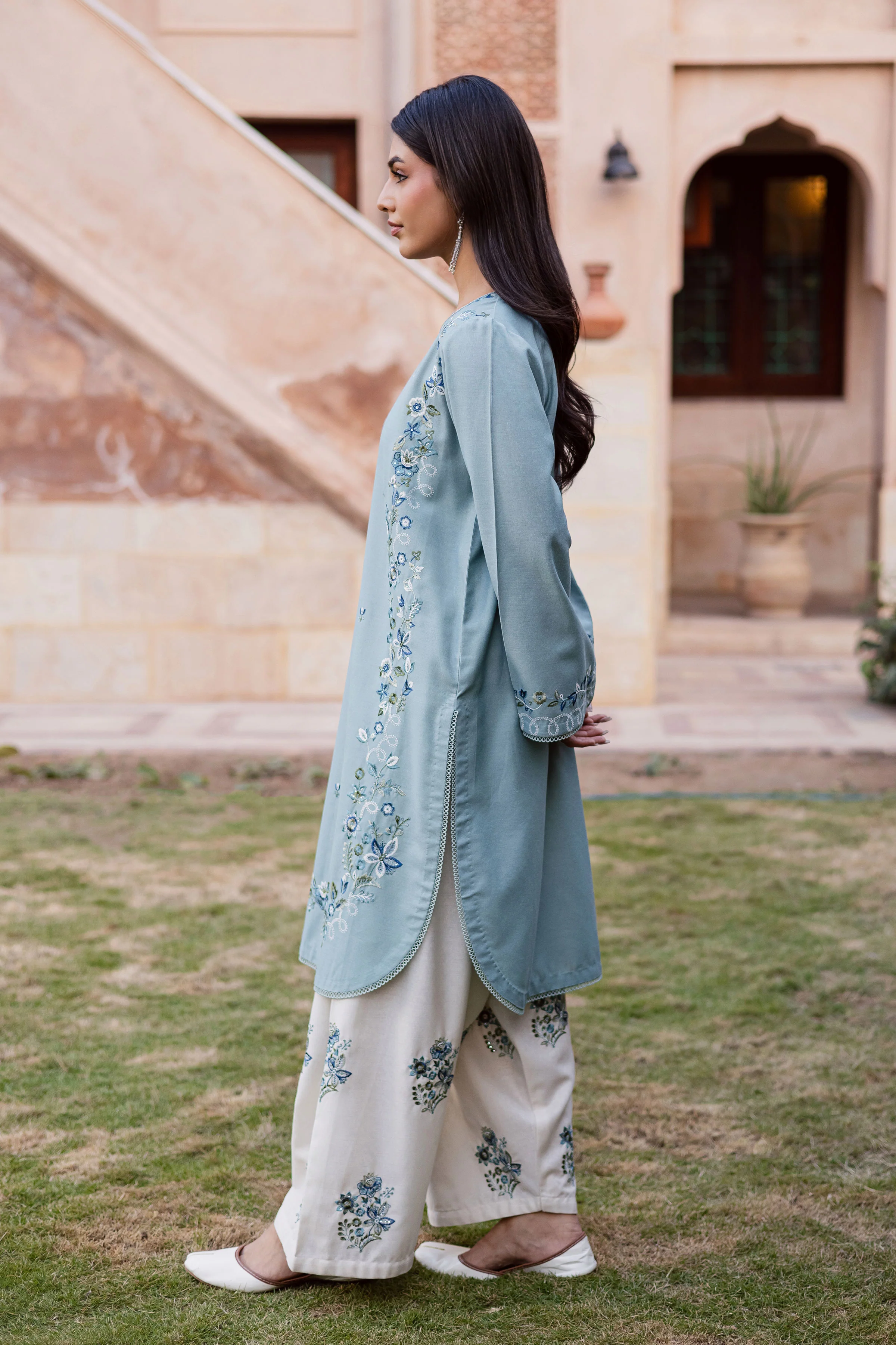 Frosty 2Pc - Embroidered Karandi Dress - Image 4