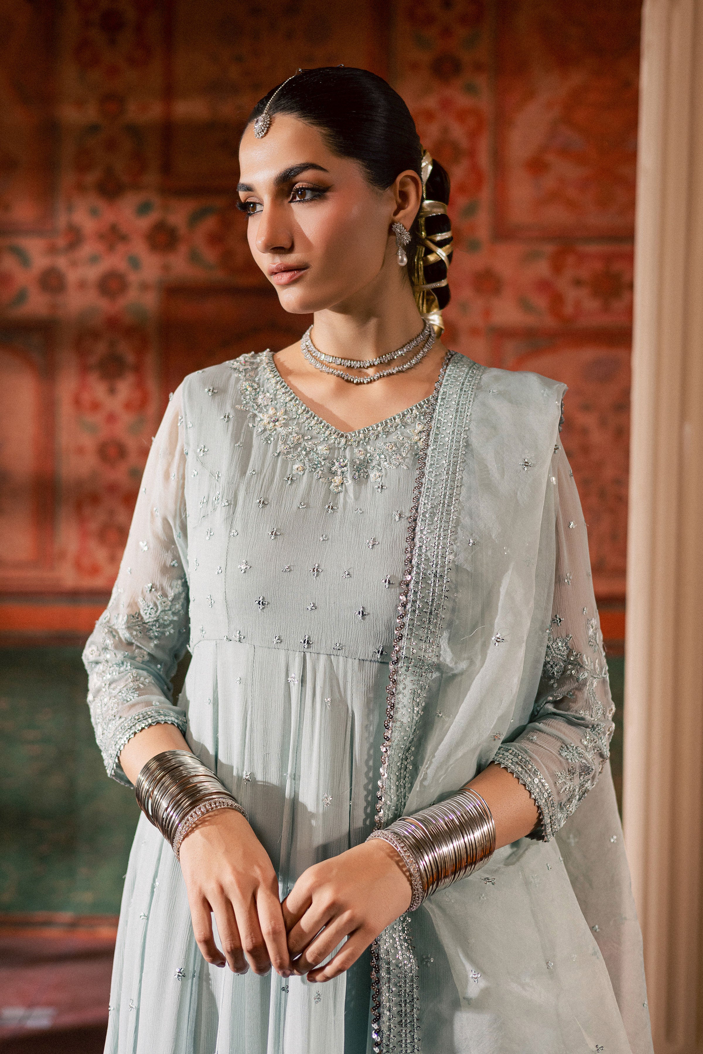 Frozen  3Pc - Chiffon Wedding Frock - Image 2