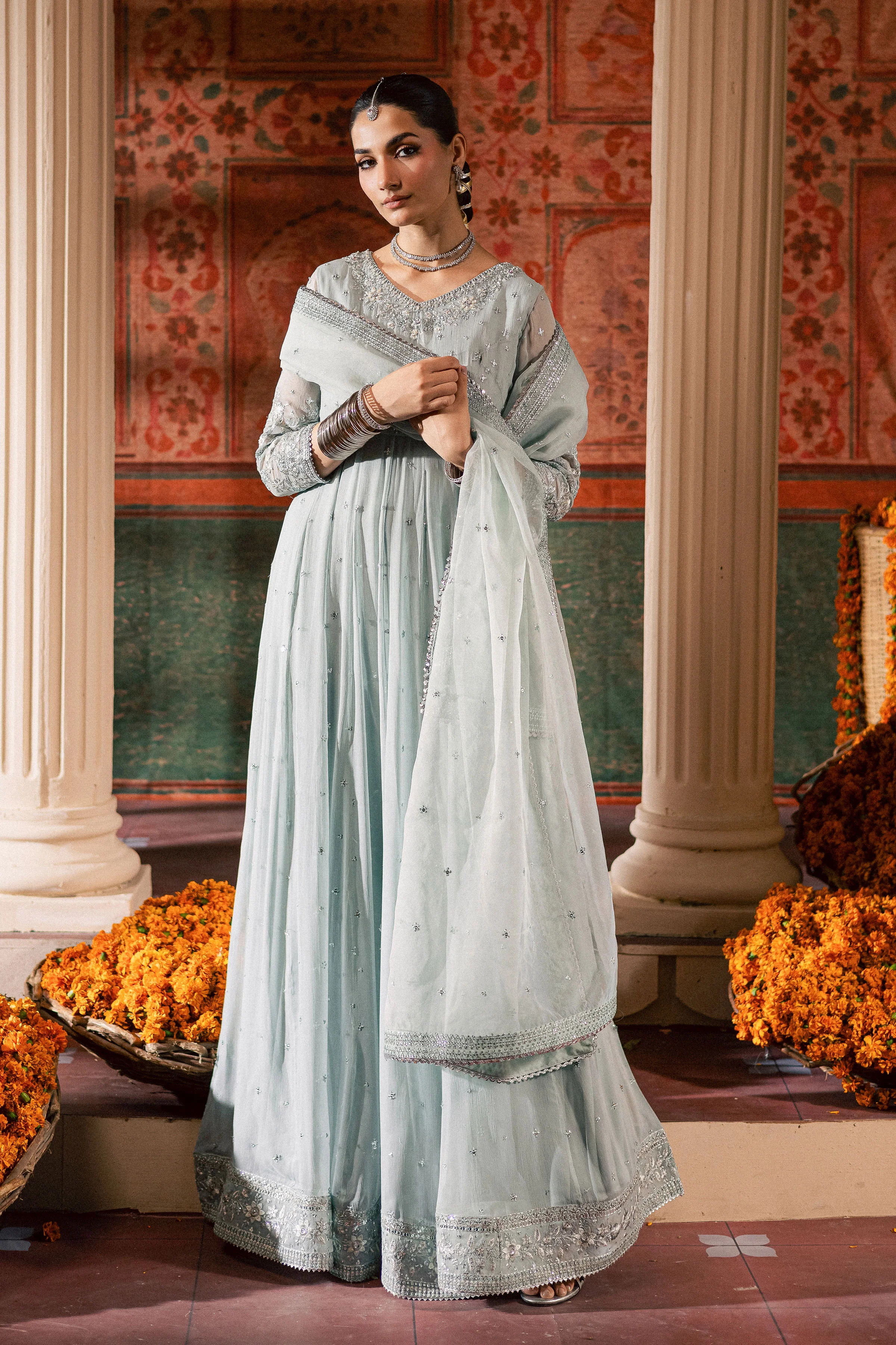 Frozen  3Pc - Chiffon Wedding Frock - Image 3
