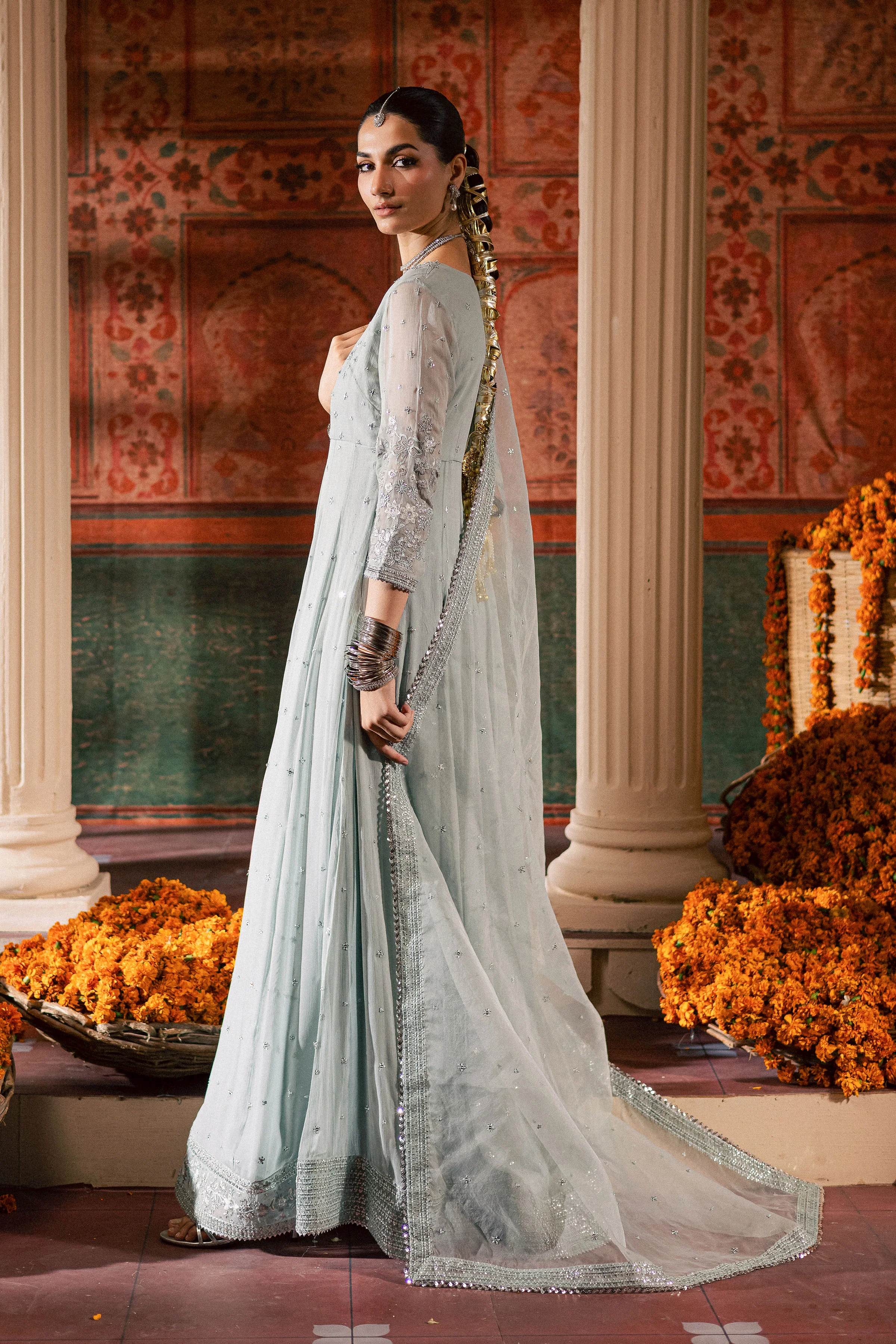 Frozen  3Pc - Chiffon Wedding Frock - Image 4