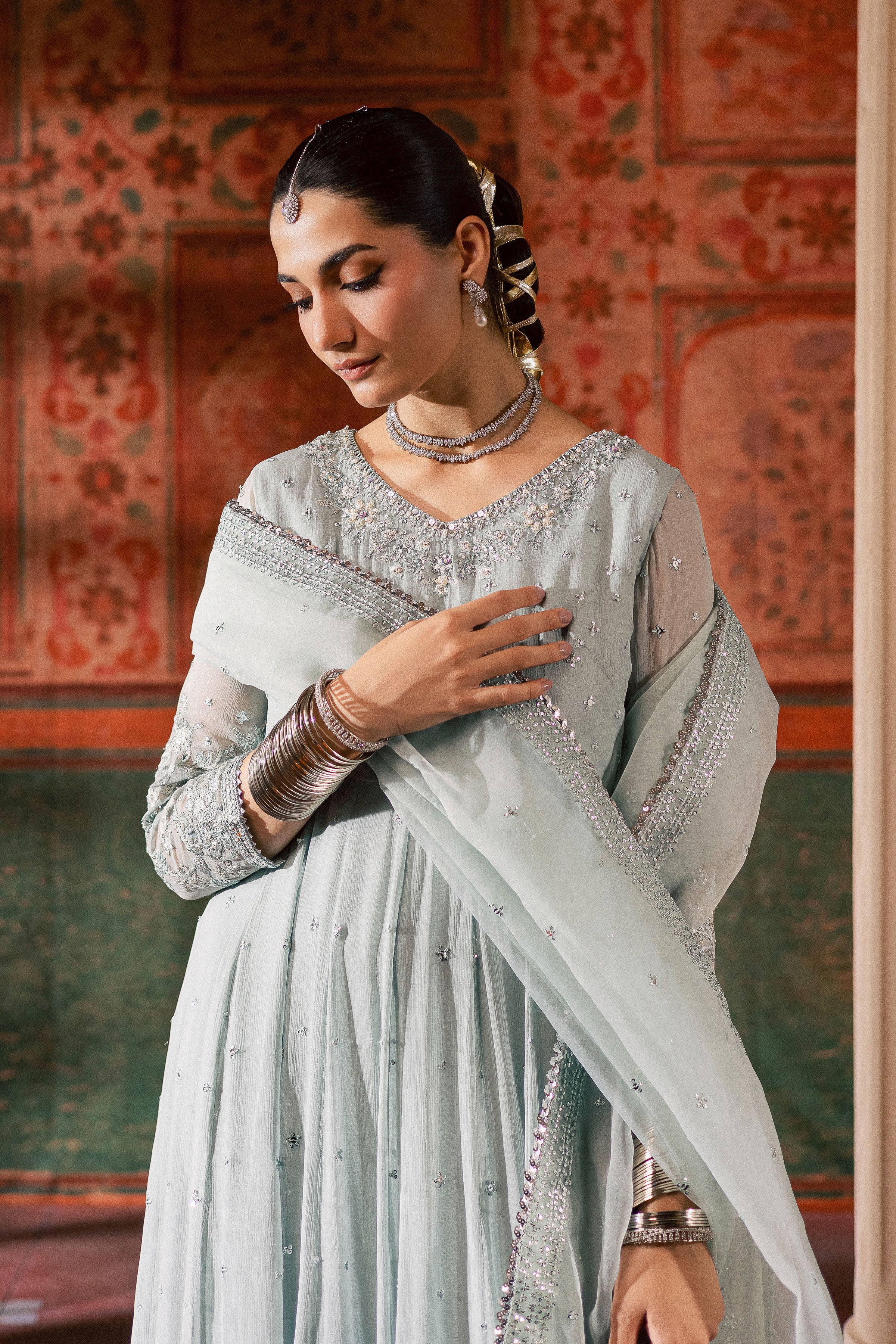 Frozen  3Pc - Chiffon Wedding Frock - Image 5