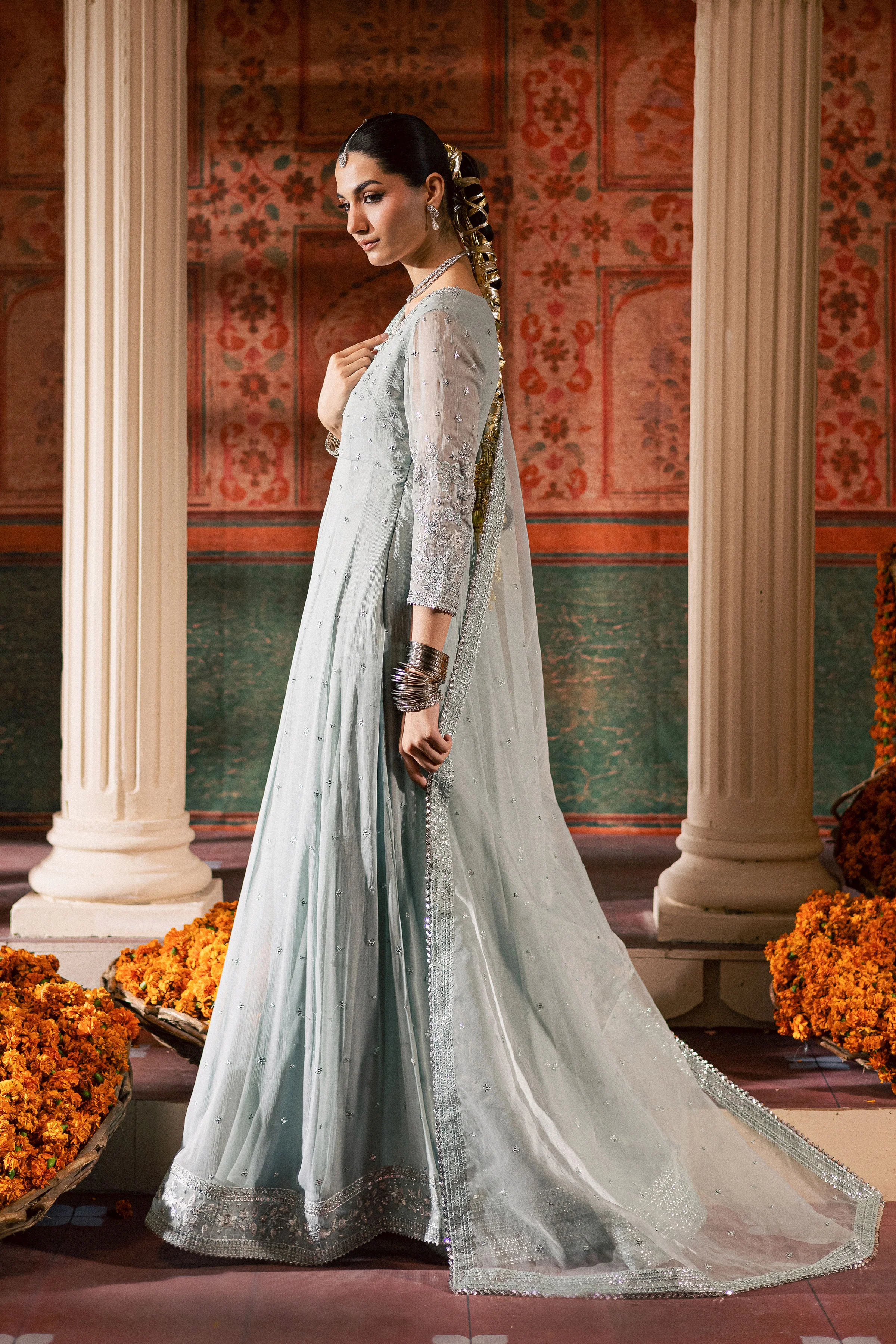Frozen  3Pc - Chiffon Wedding Frock - Image 6
