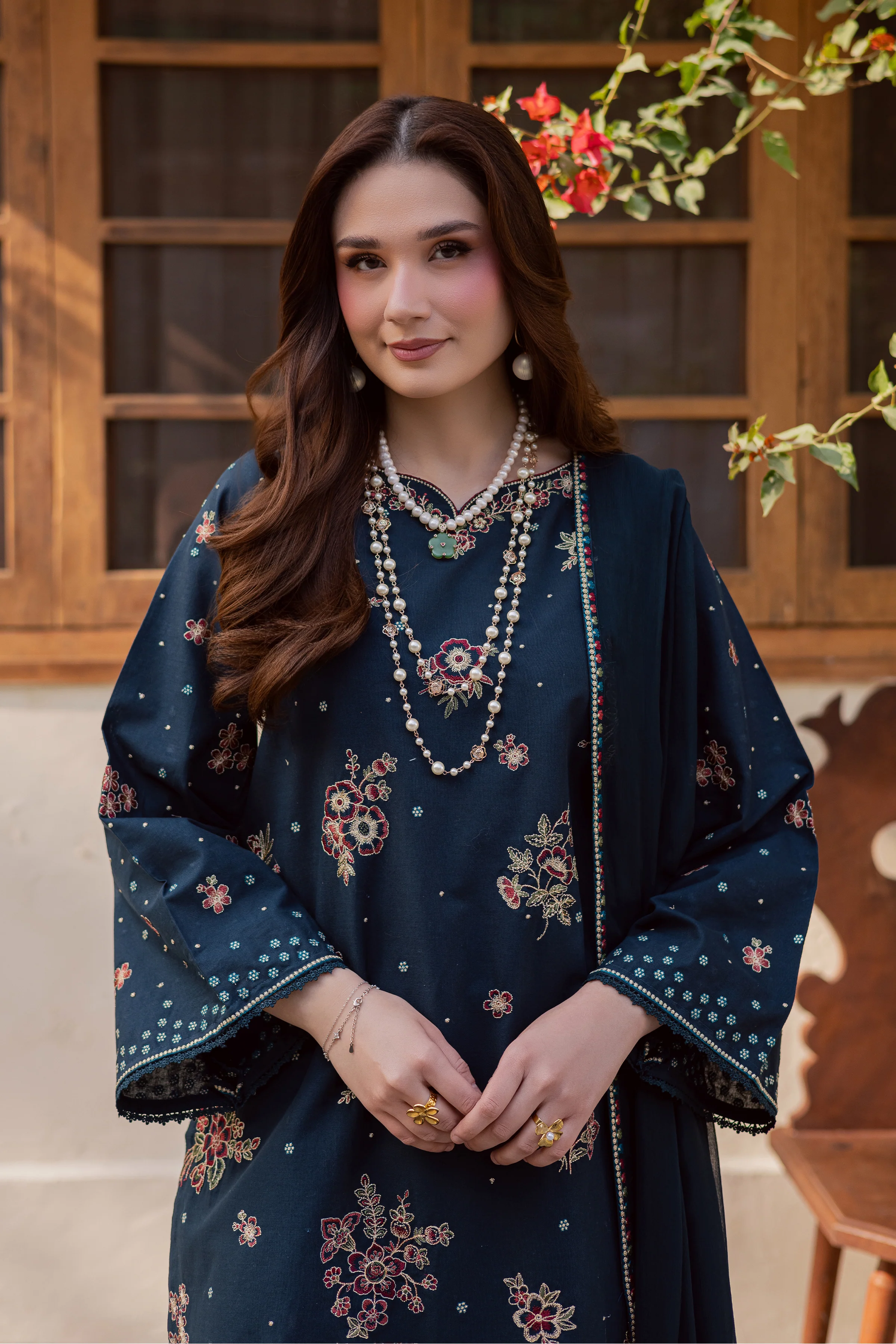 Gold Ocean 3Pc - Embroidered Khaddar Dress - Image 2