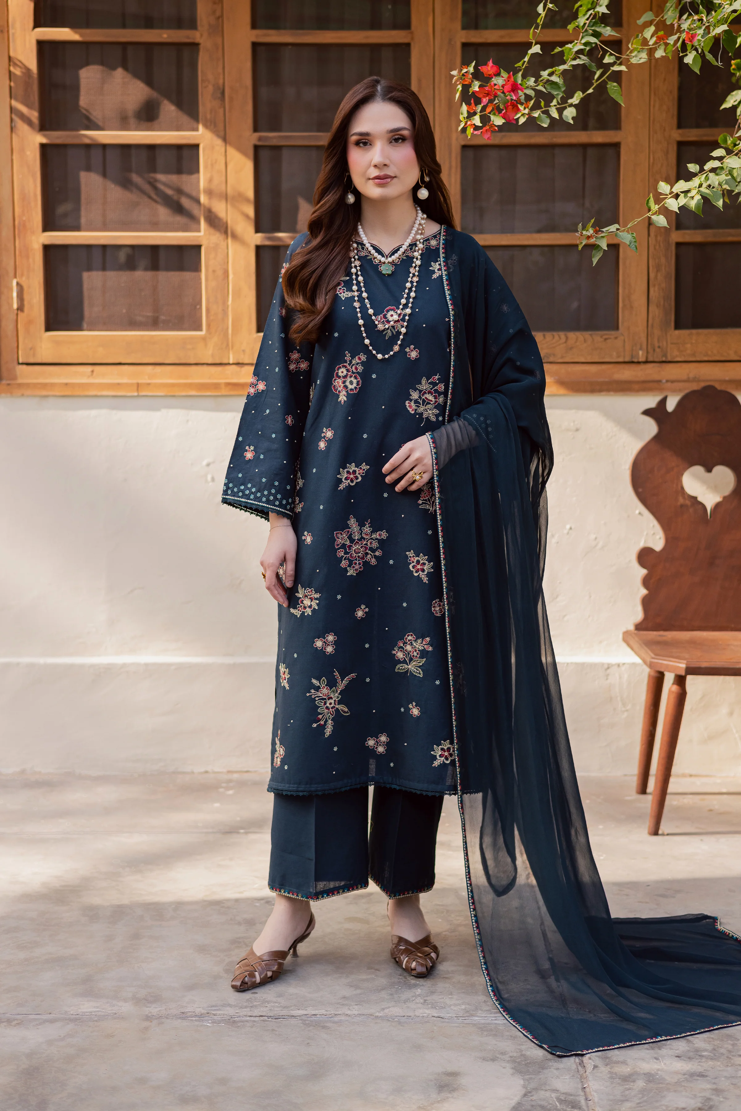 Gold Ocean 3Pc - Embroidered Khaddar Dress - Image 6