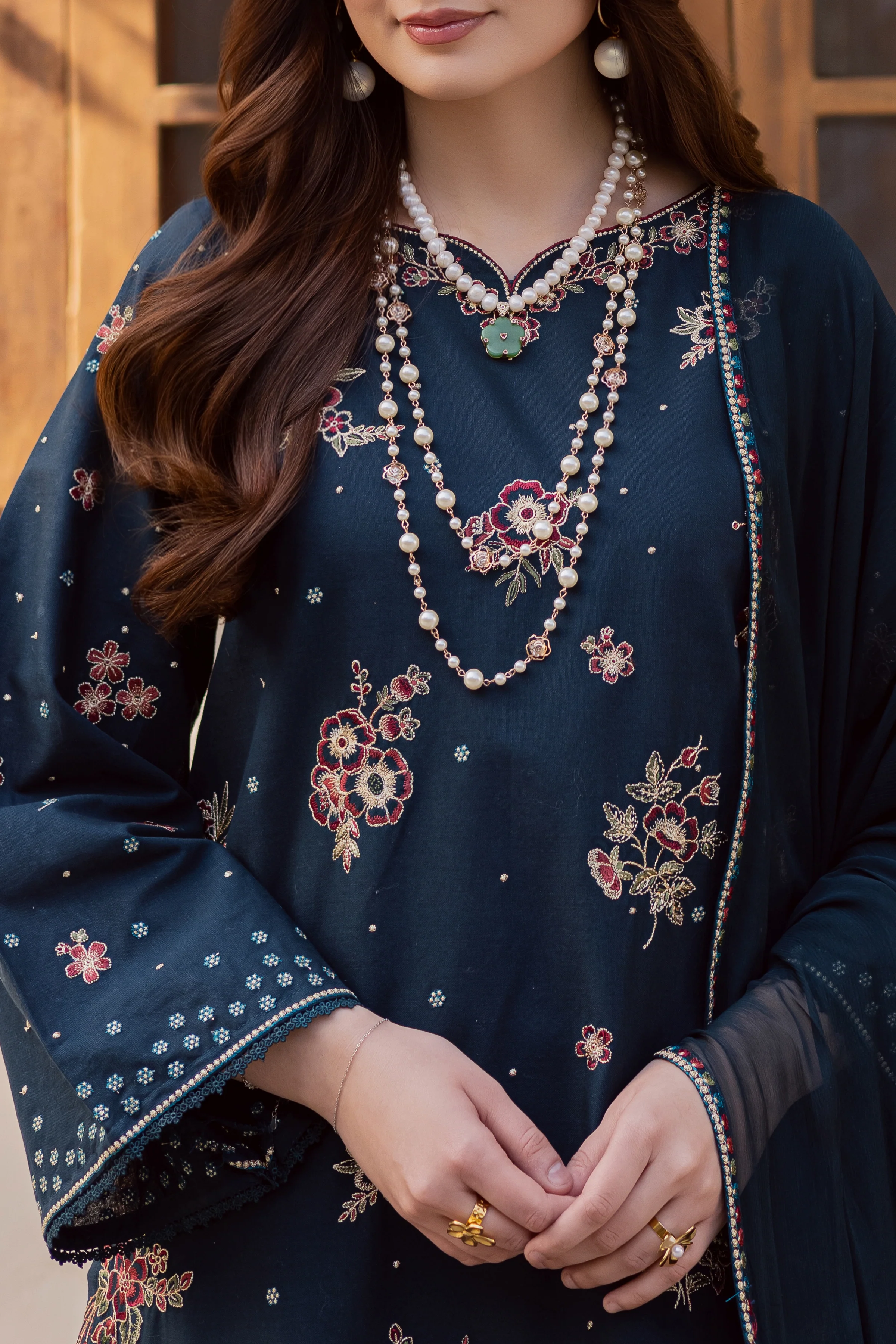Gold Ocean 3Pc - Embroidered Khaddar Dress - Image 7