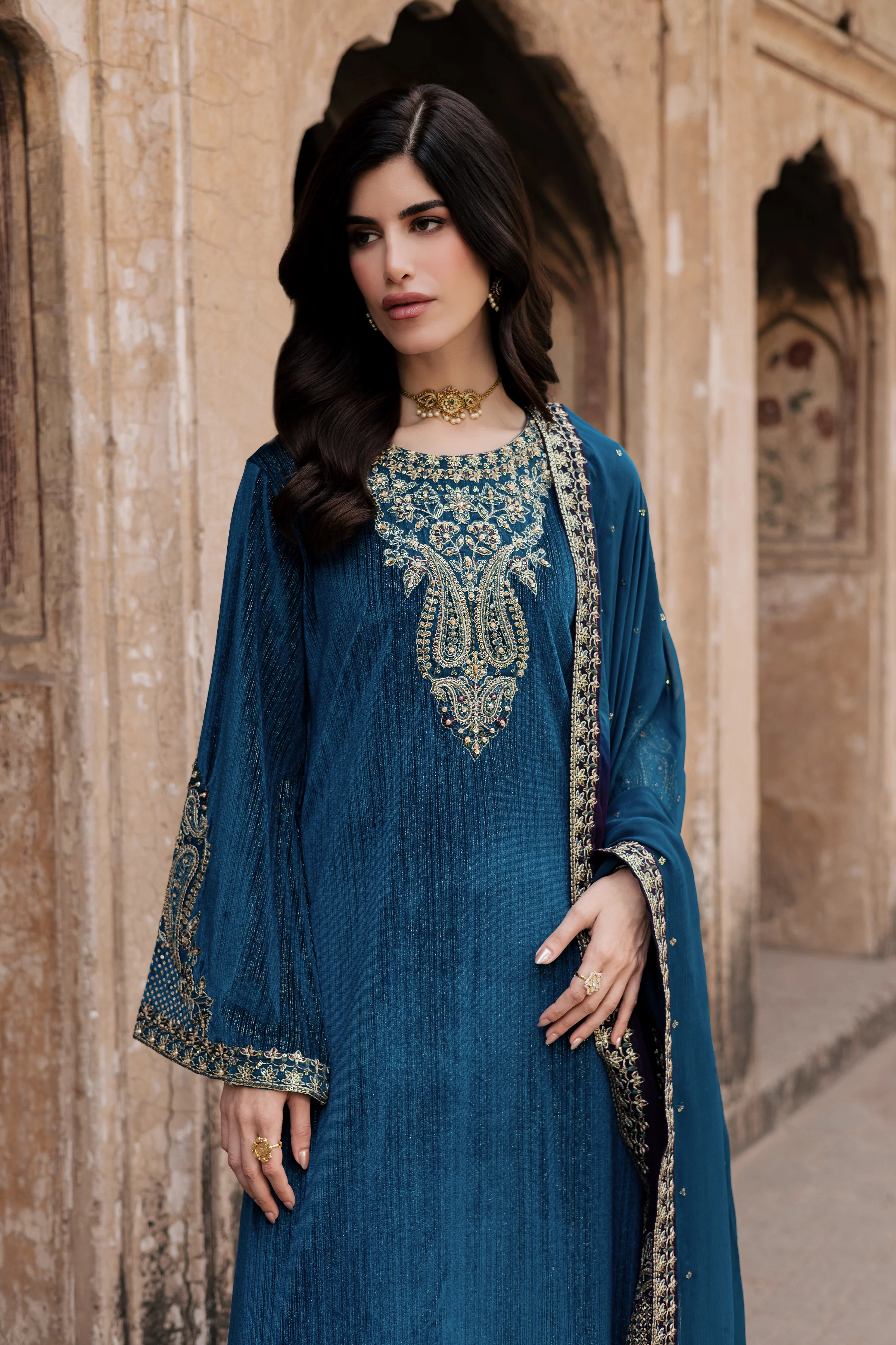 Gold Wine 3Pc - Velvet Formal Dress - Image 4