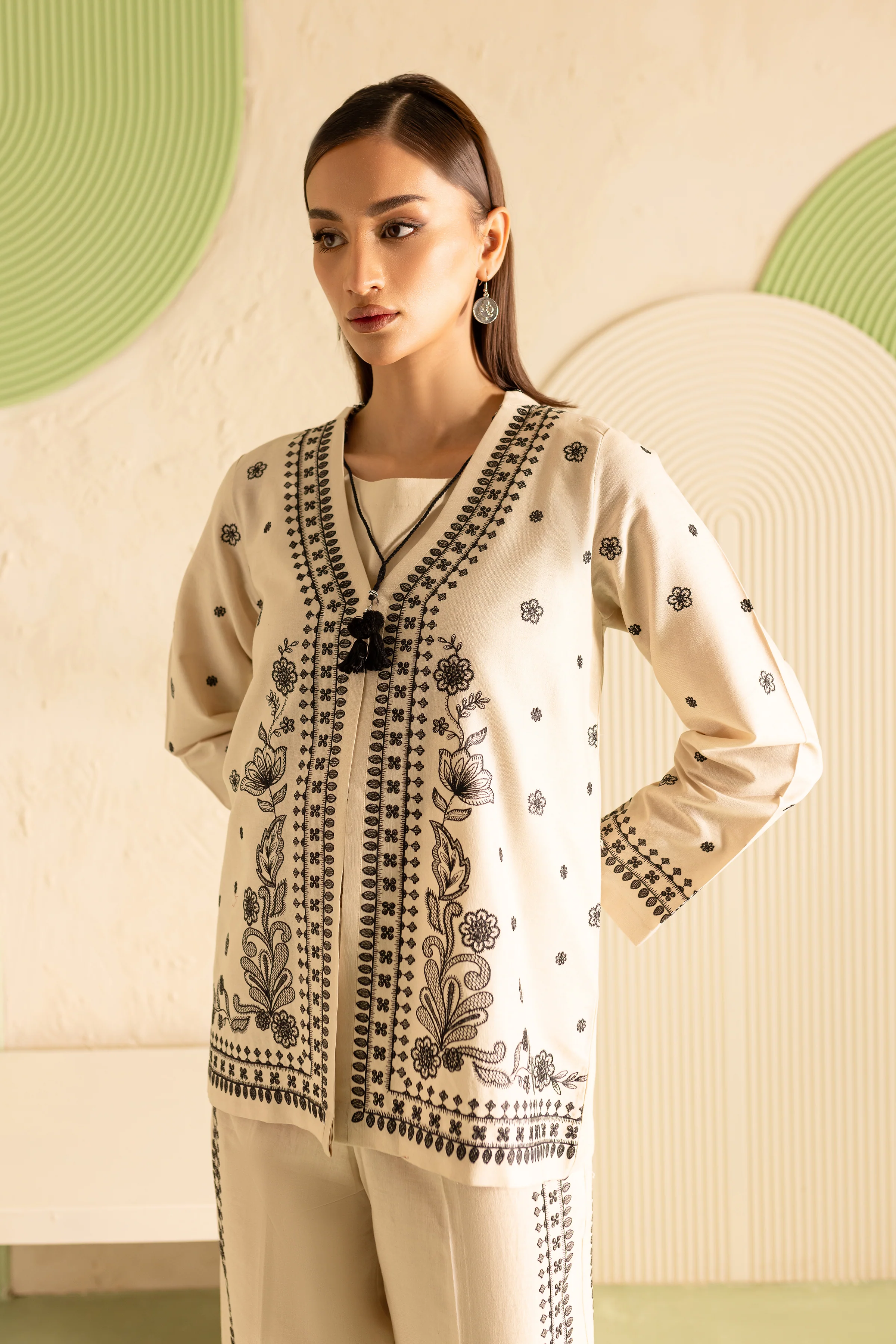 Greek 3Pc - Embroidered Khaddar Dress - Image 8