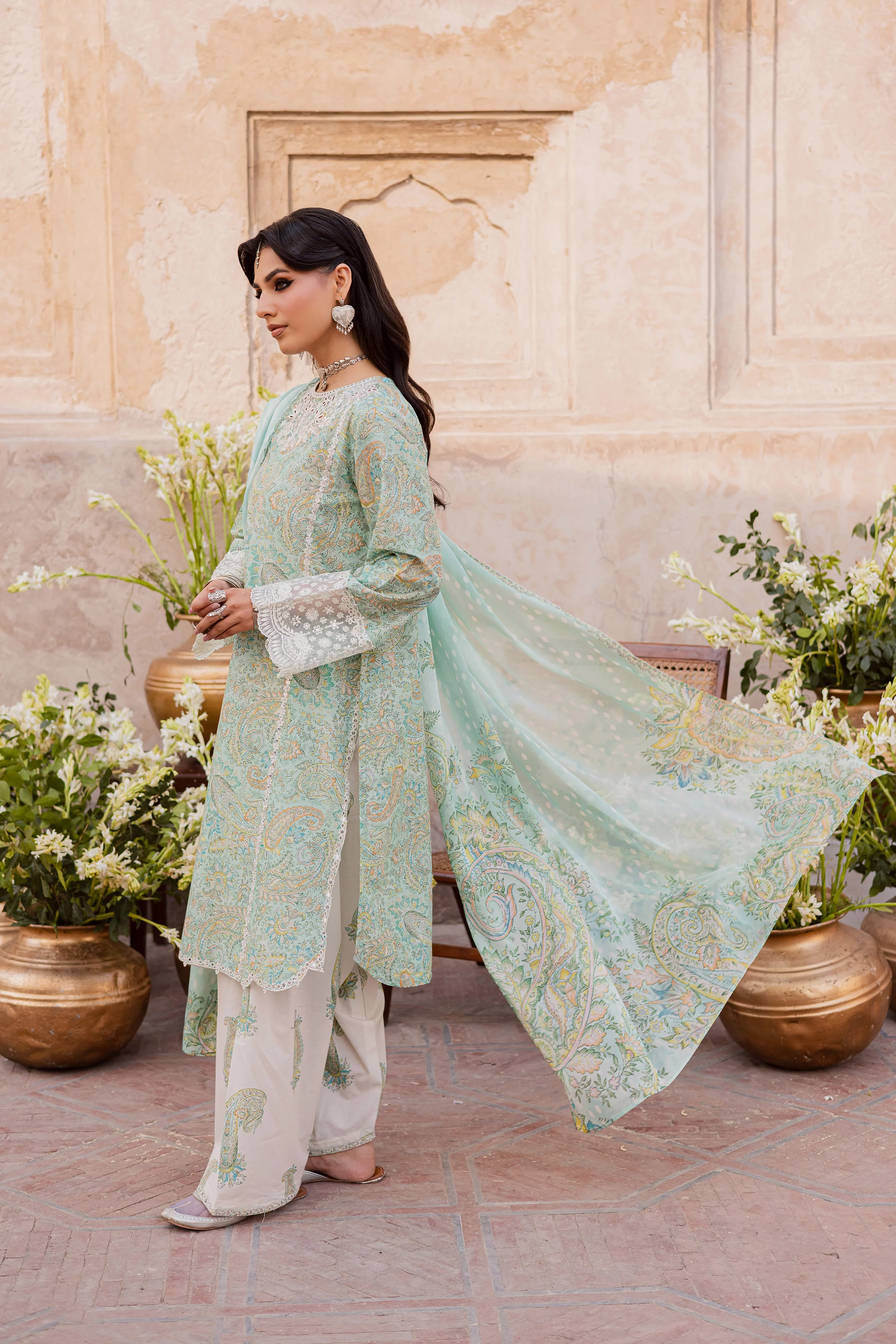 Green Elika 3Pc - Festive Eid Prints - Image 4