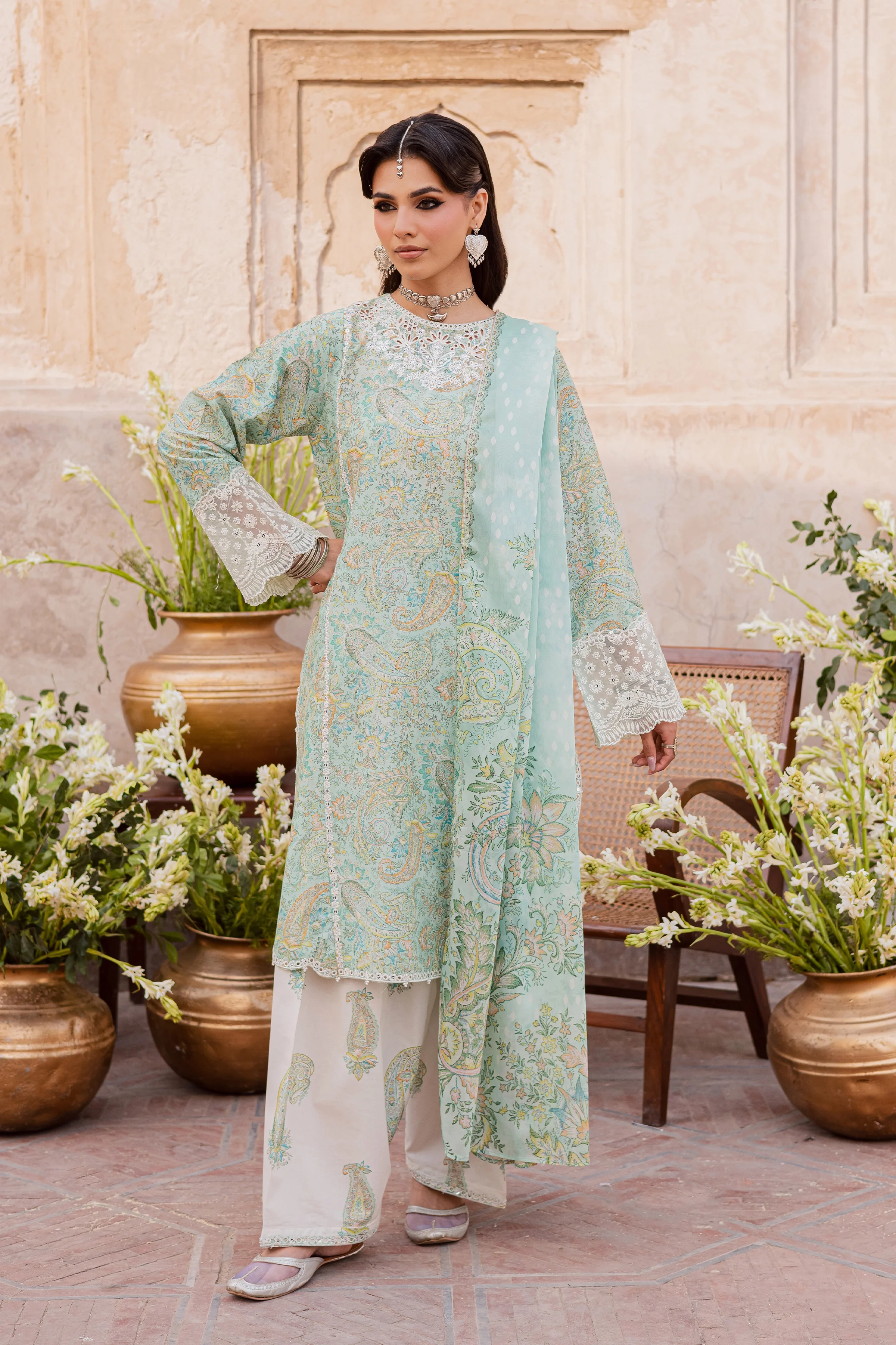 Green Elika 3Pc - Festive Eid Prints - Image 6