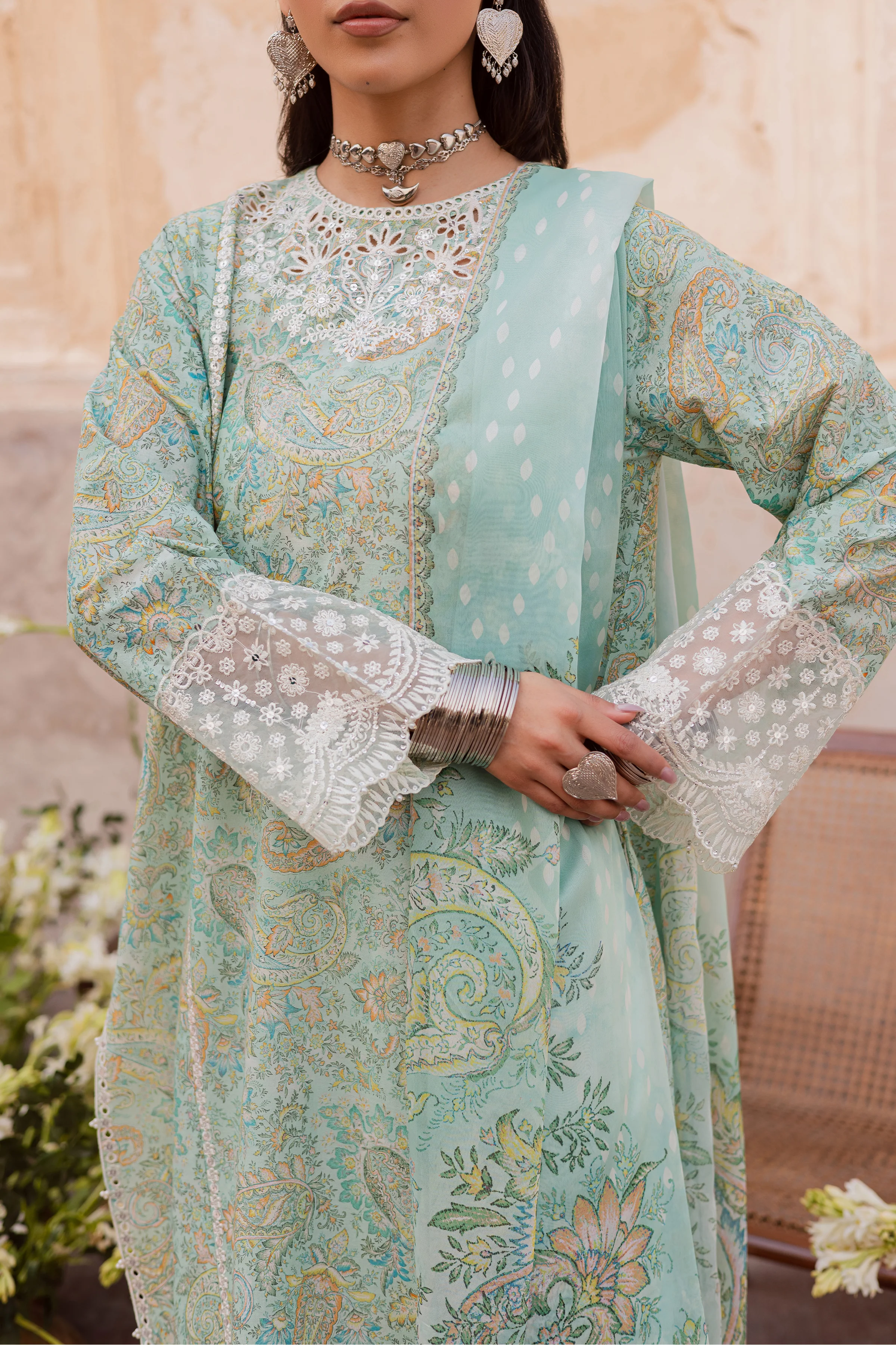 Green Elika 3Pc - Festive Eid Prints - Image 9