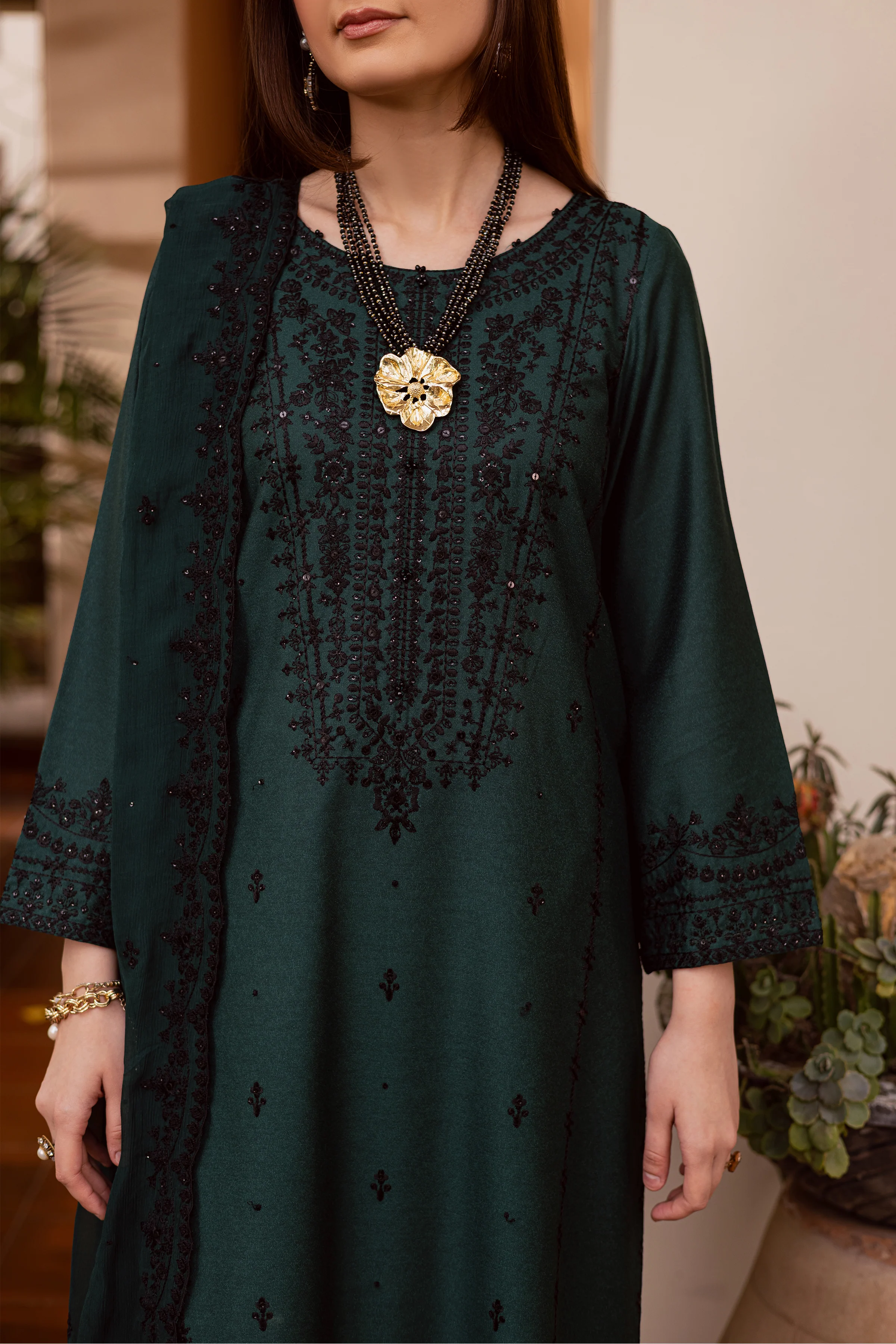 Green Lamia 3Pc - Embroidered Festive Pret - Image 7