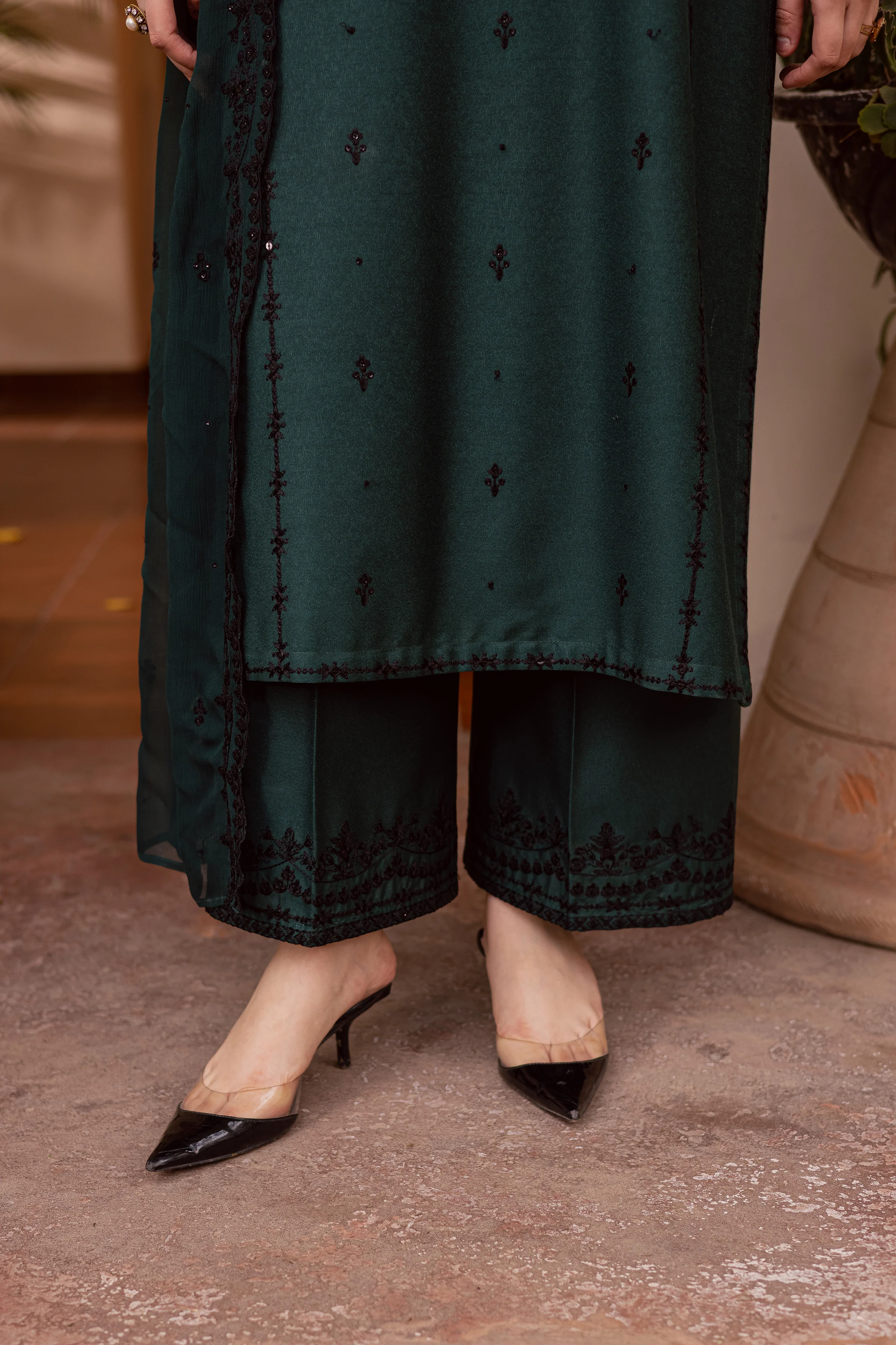 Green Lamia 3Pc - Embroidered Festive Pret - Image 8