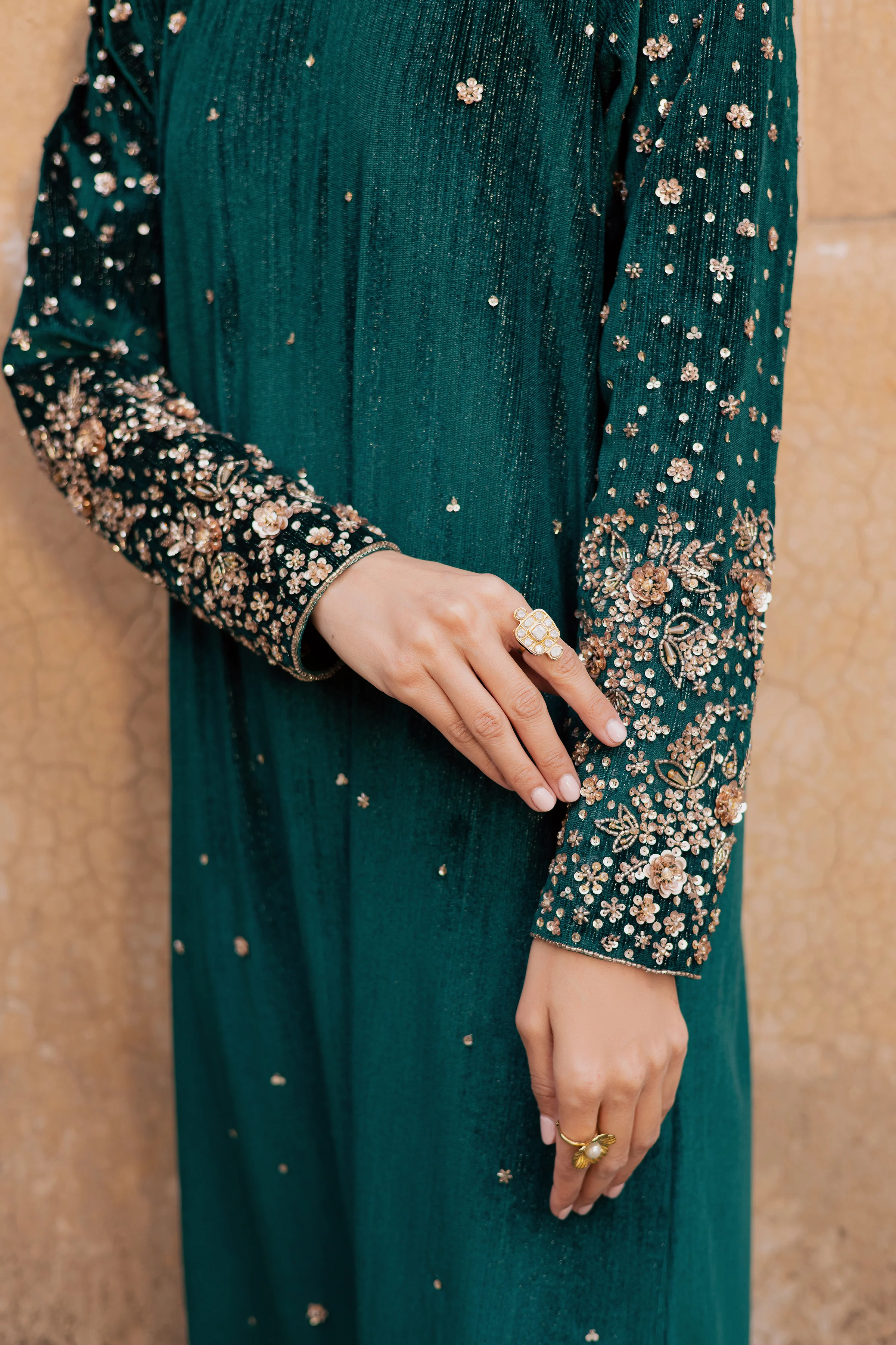 Green Mandana 2Pc - Velvet Formal Dress - Image 6
