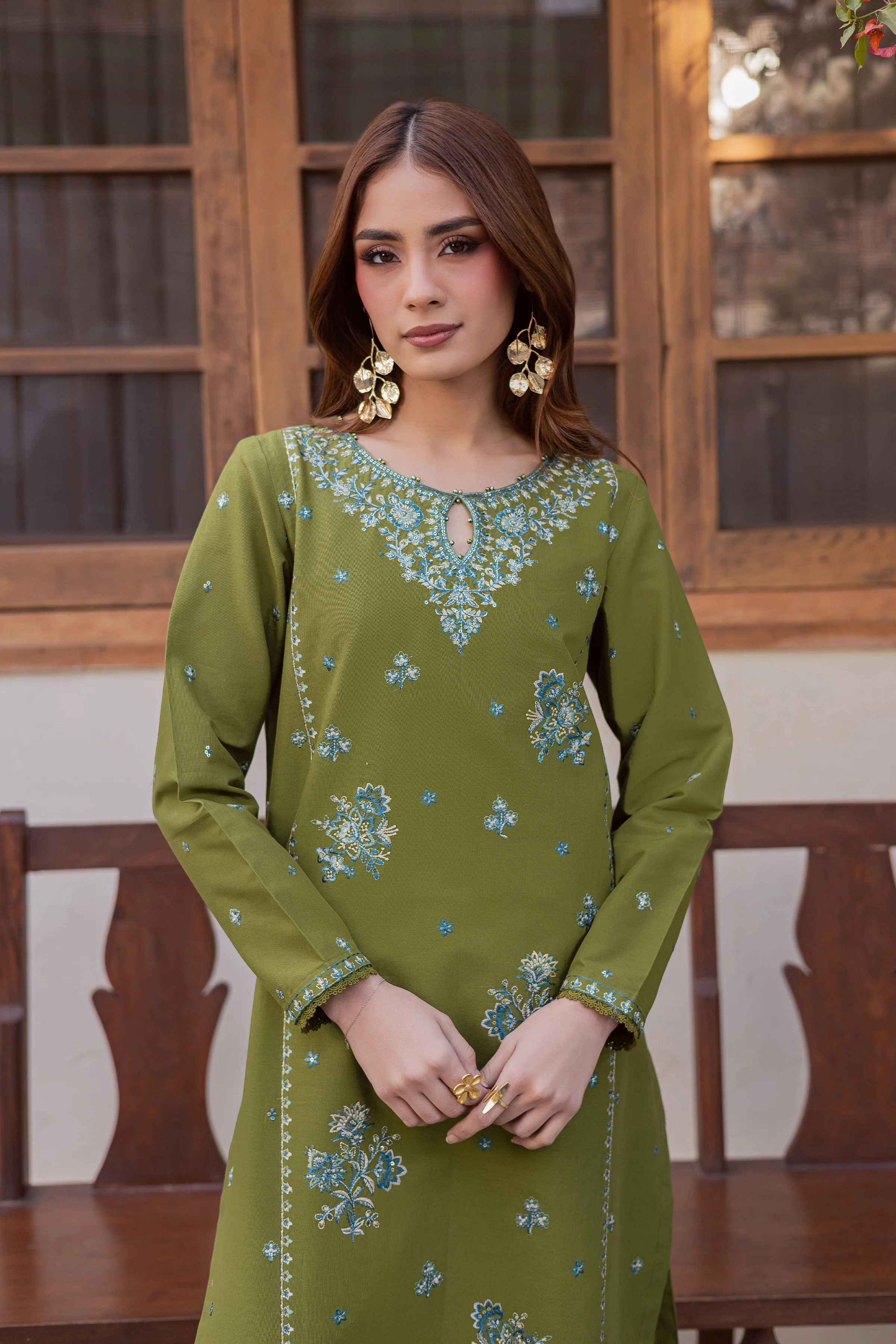 Green Rosa 2Pc - Embroidered Khaddar Dress - Image 2