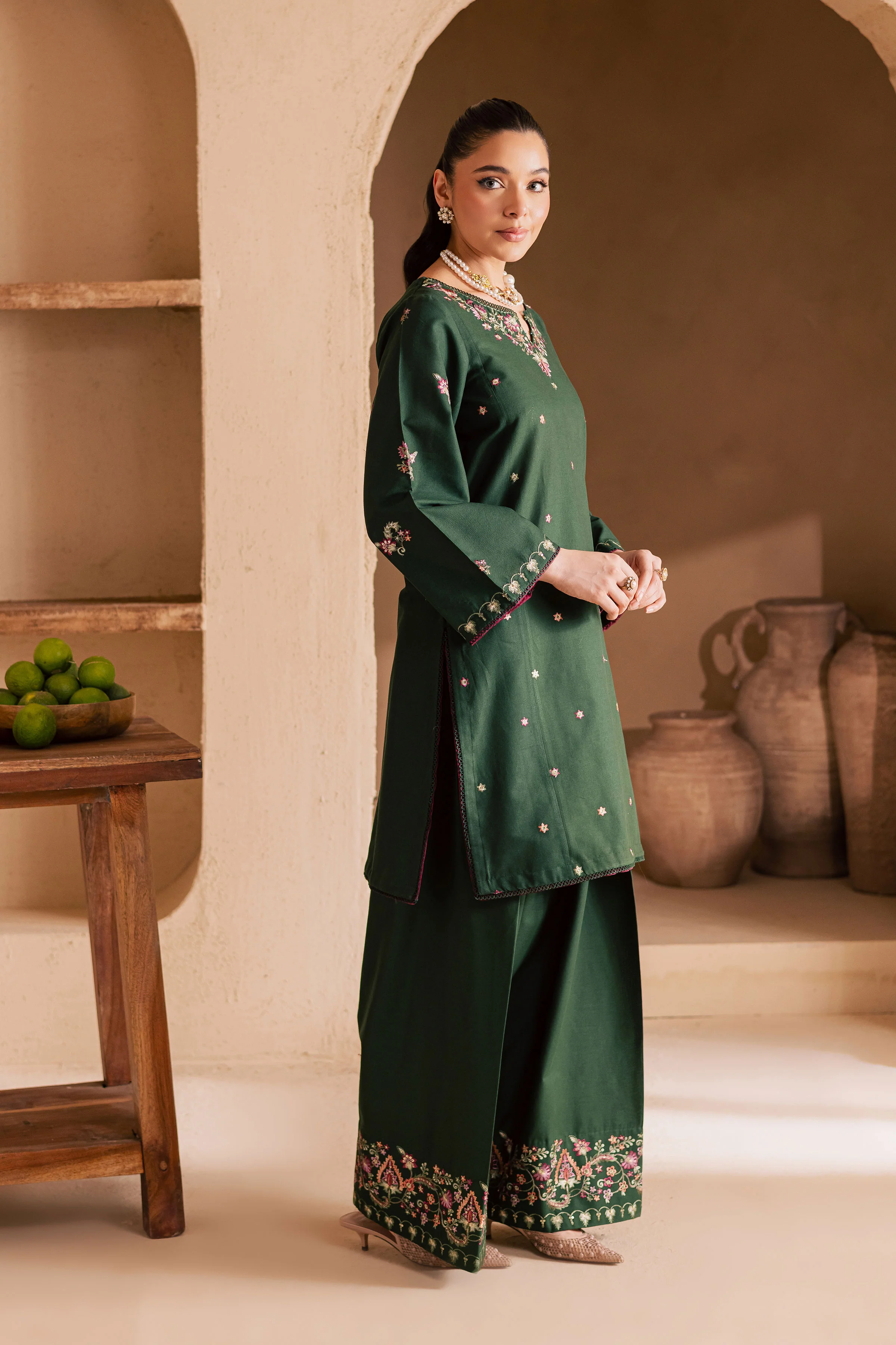Green Shine 2Pc - Embroidered Khaddar Dress - Image 3