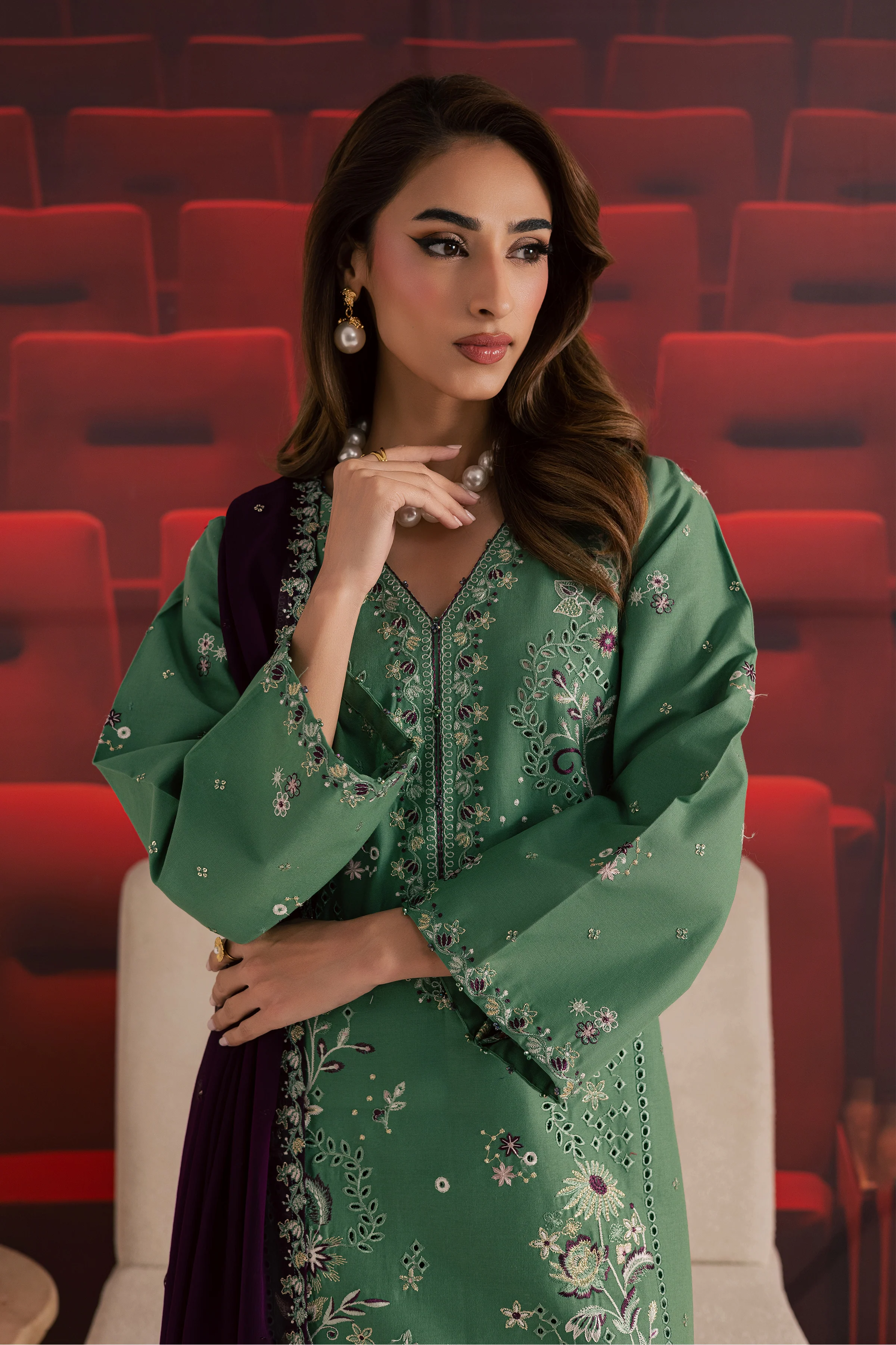 Green Spruce 3Pc - Embroidered Khaddar Dress - Image 11
