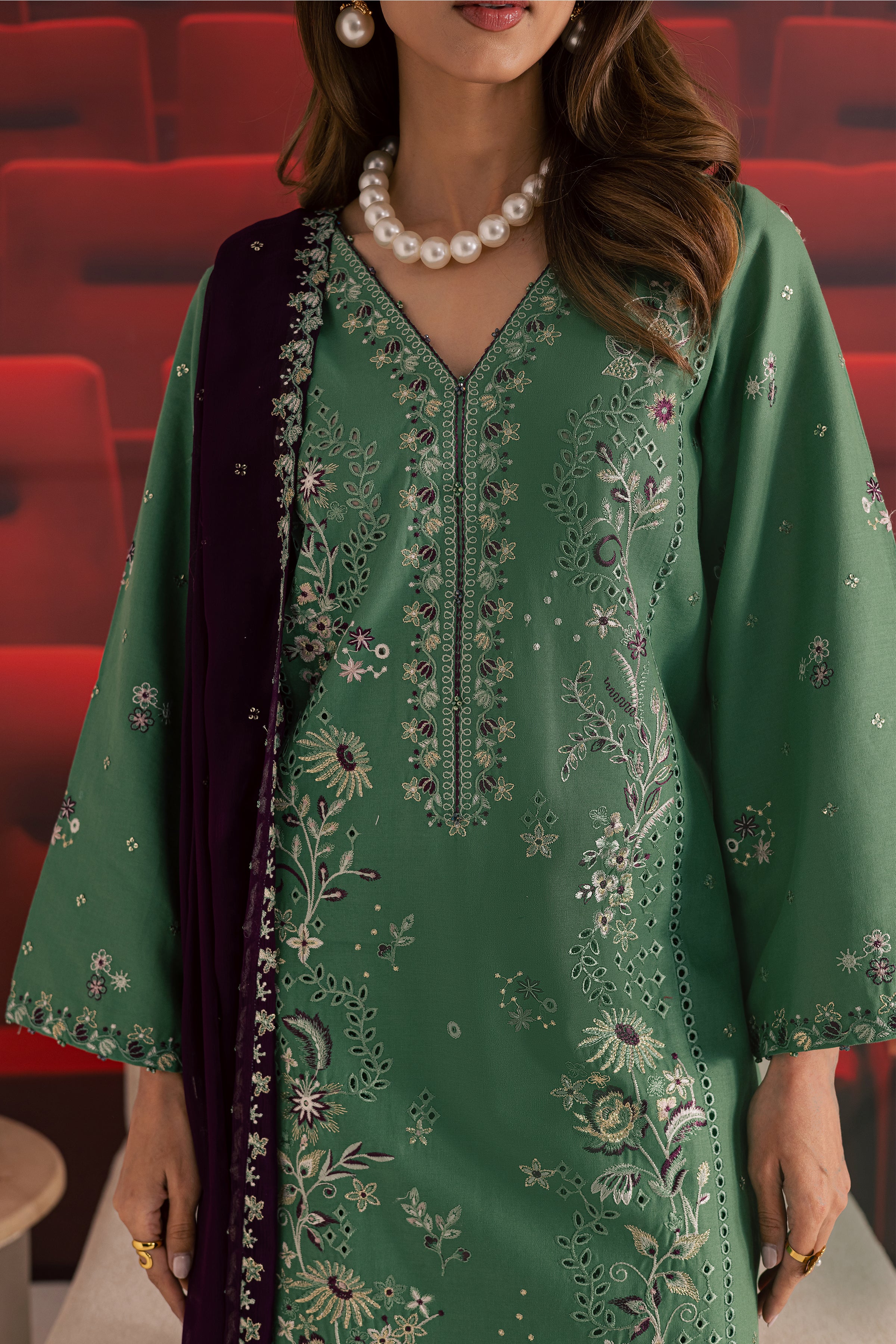 Green Spruce 3Pc - Embroidered Khaddar Dress - Image 12