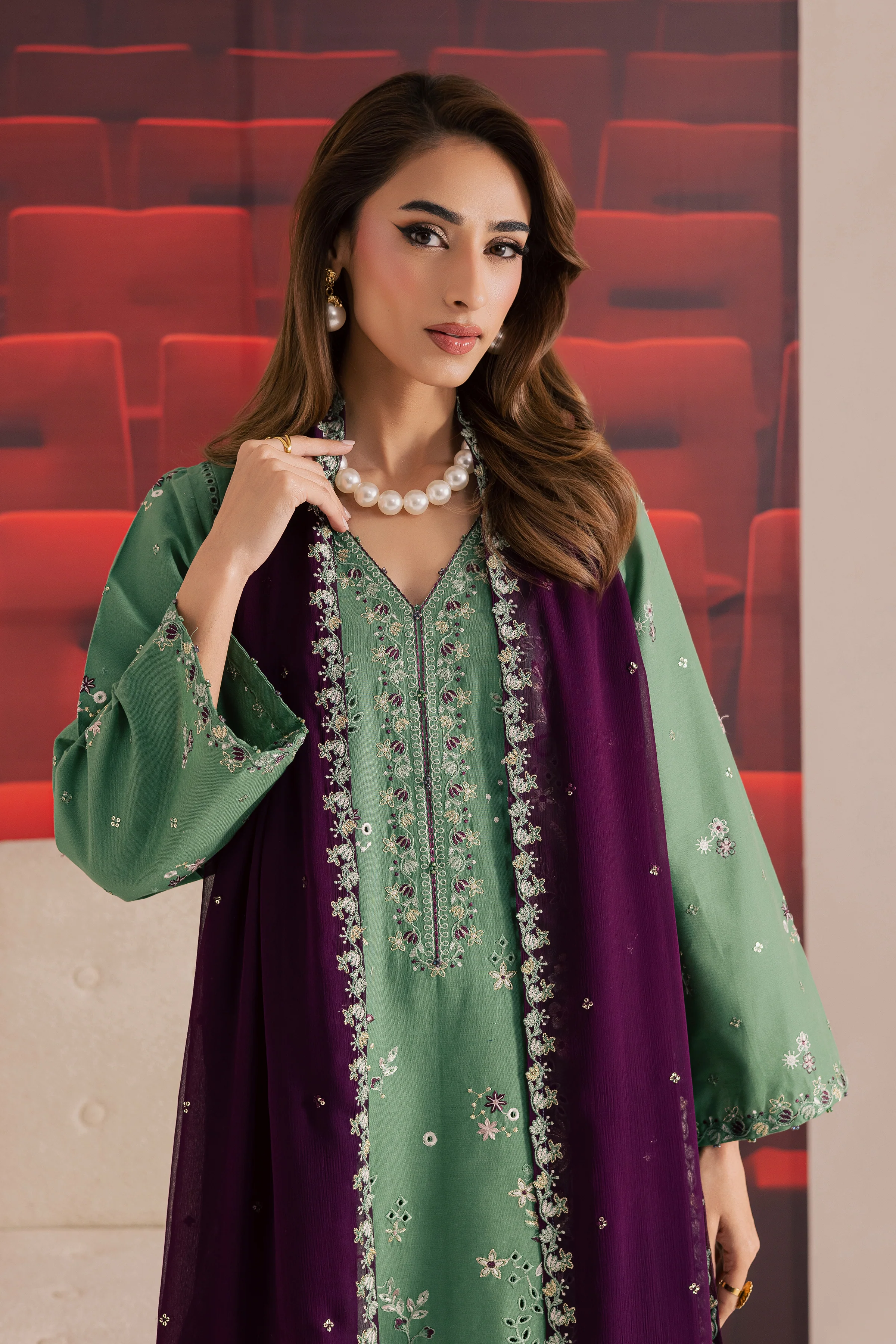 Green Spruce 3Pc - Embroidered Khaddar Dress - Image 5