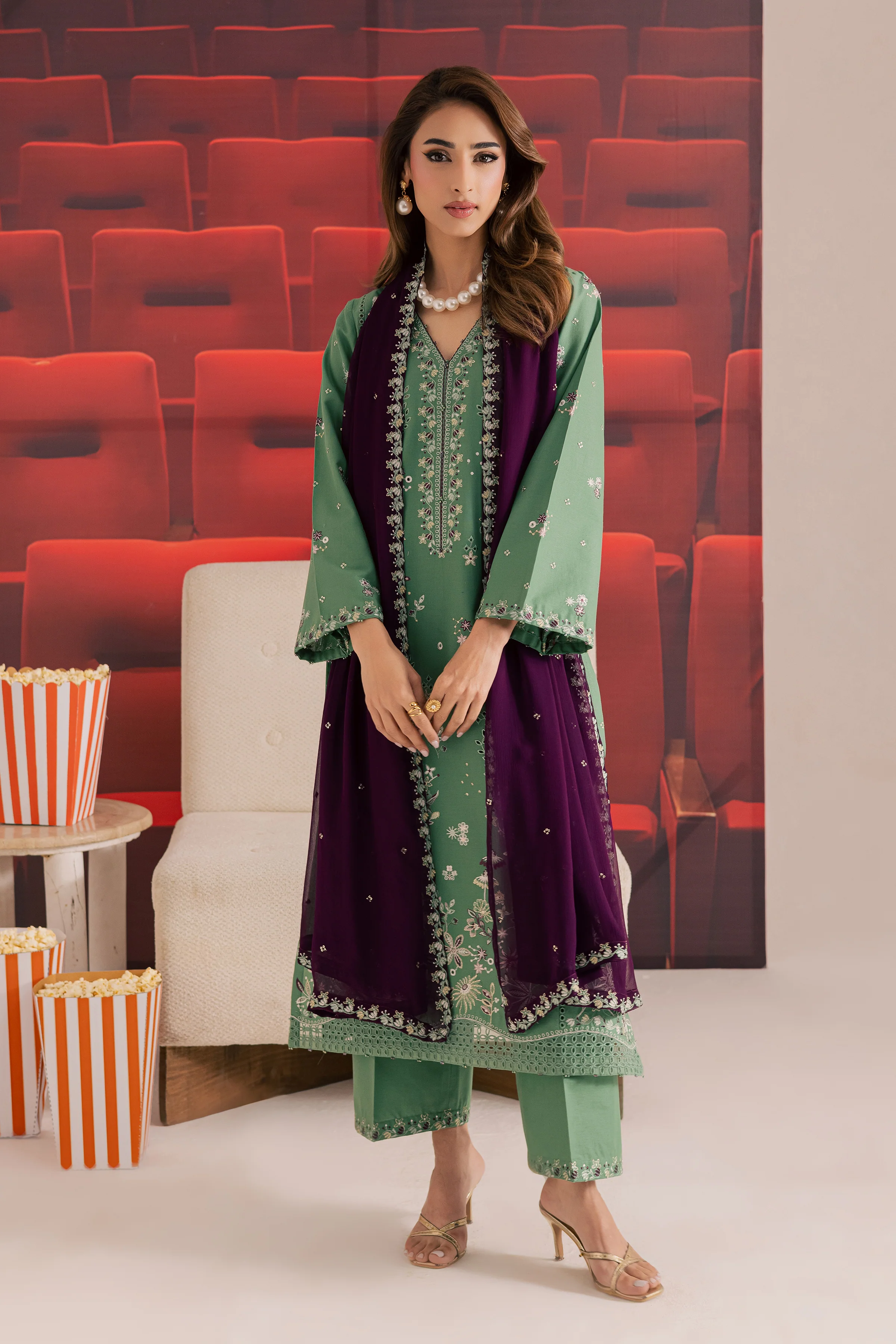 Green Spruce 3Pc - Embroidered Khaddar Dress - Image 6