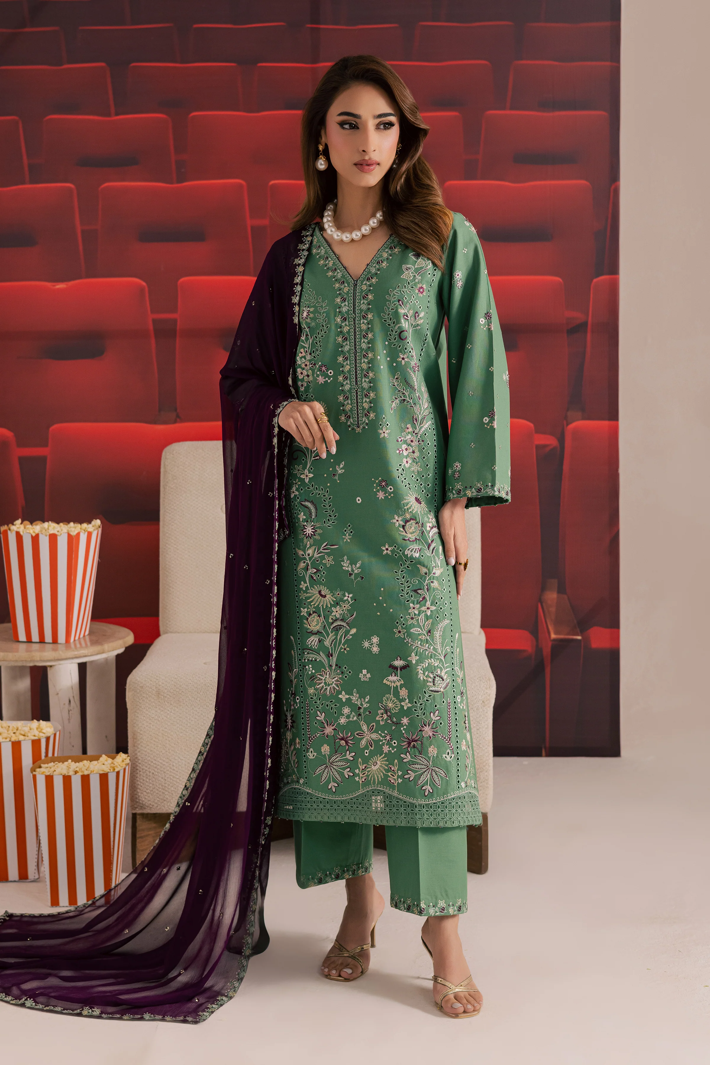 Green Spruce 3Pc - Embroidered Khaddar Dress - Image 7