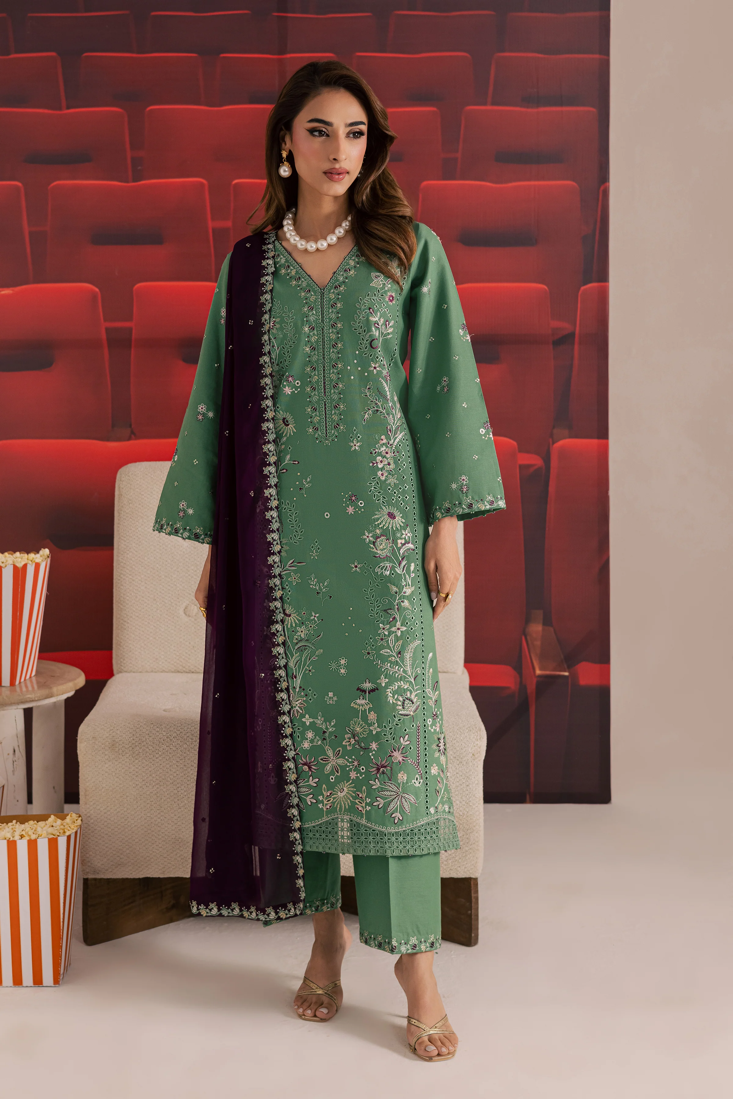 Green Spruce 3Pc - Embroidered Khaddar Dress - Image 9