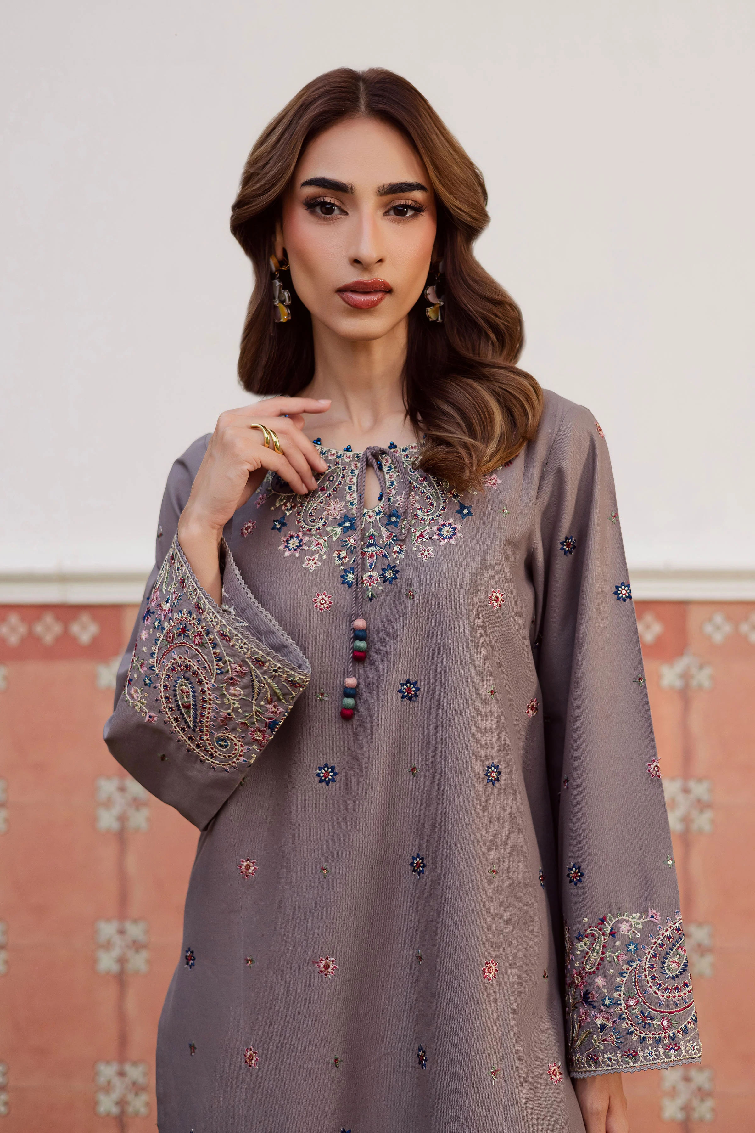 Grey Riha 2Pc - Embroidered Khaddar Dress - Image 2