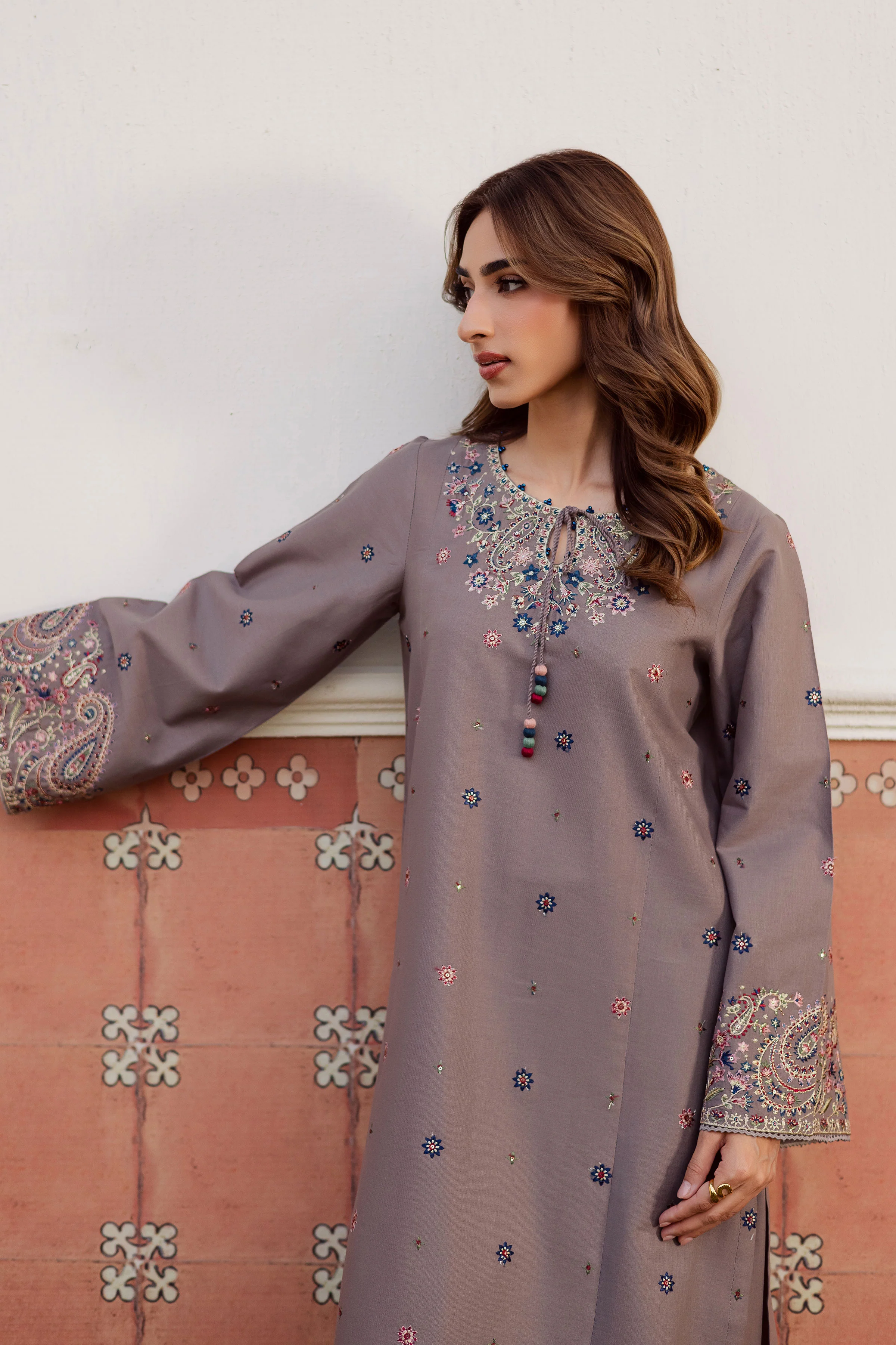 Grey Riha 2Pc - Embroidered Khaddar Dress - Image 3