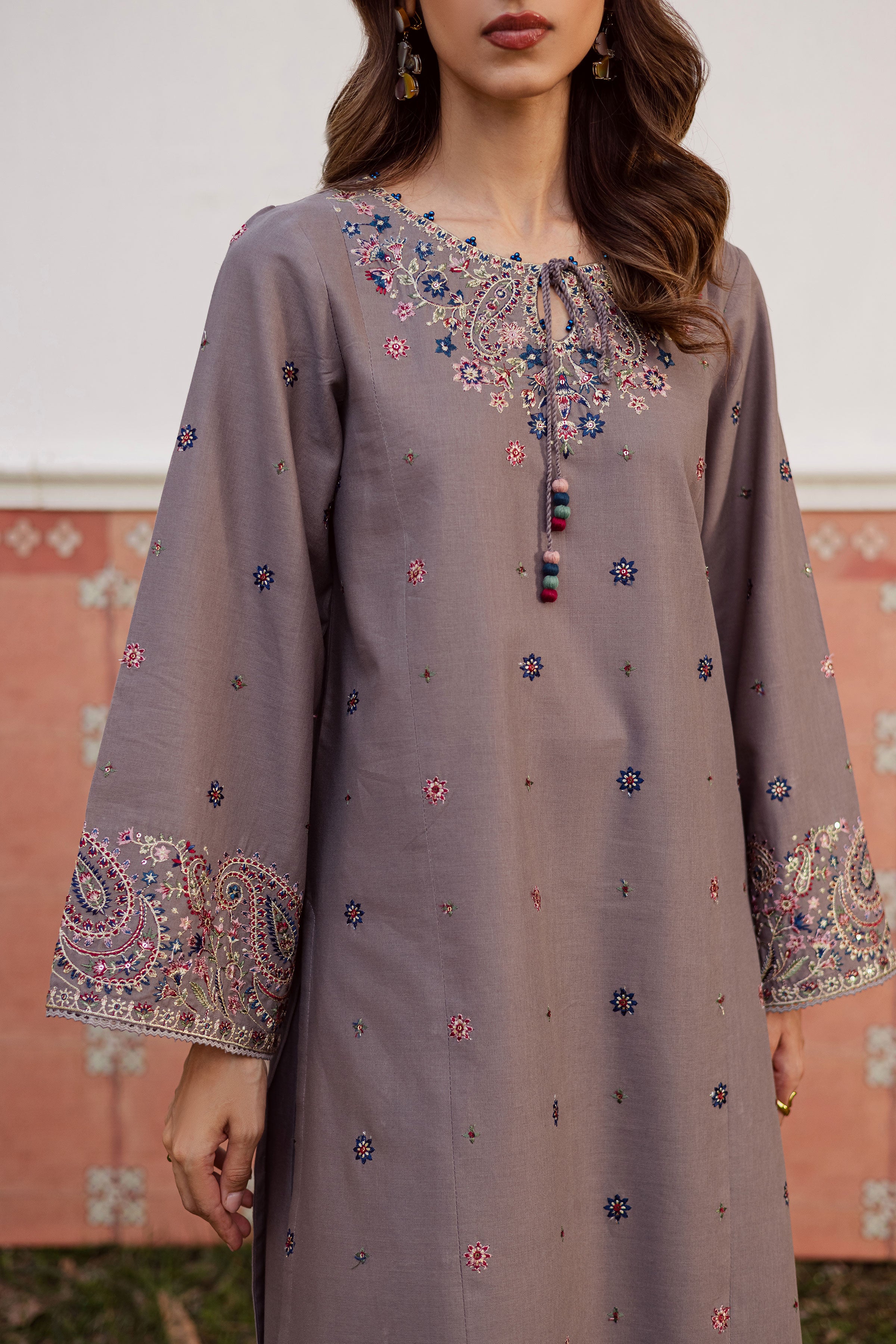 Grey Riha 2Pc - Embroidered Khaddar Dress - Image 6