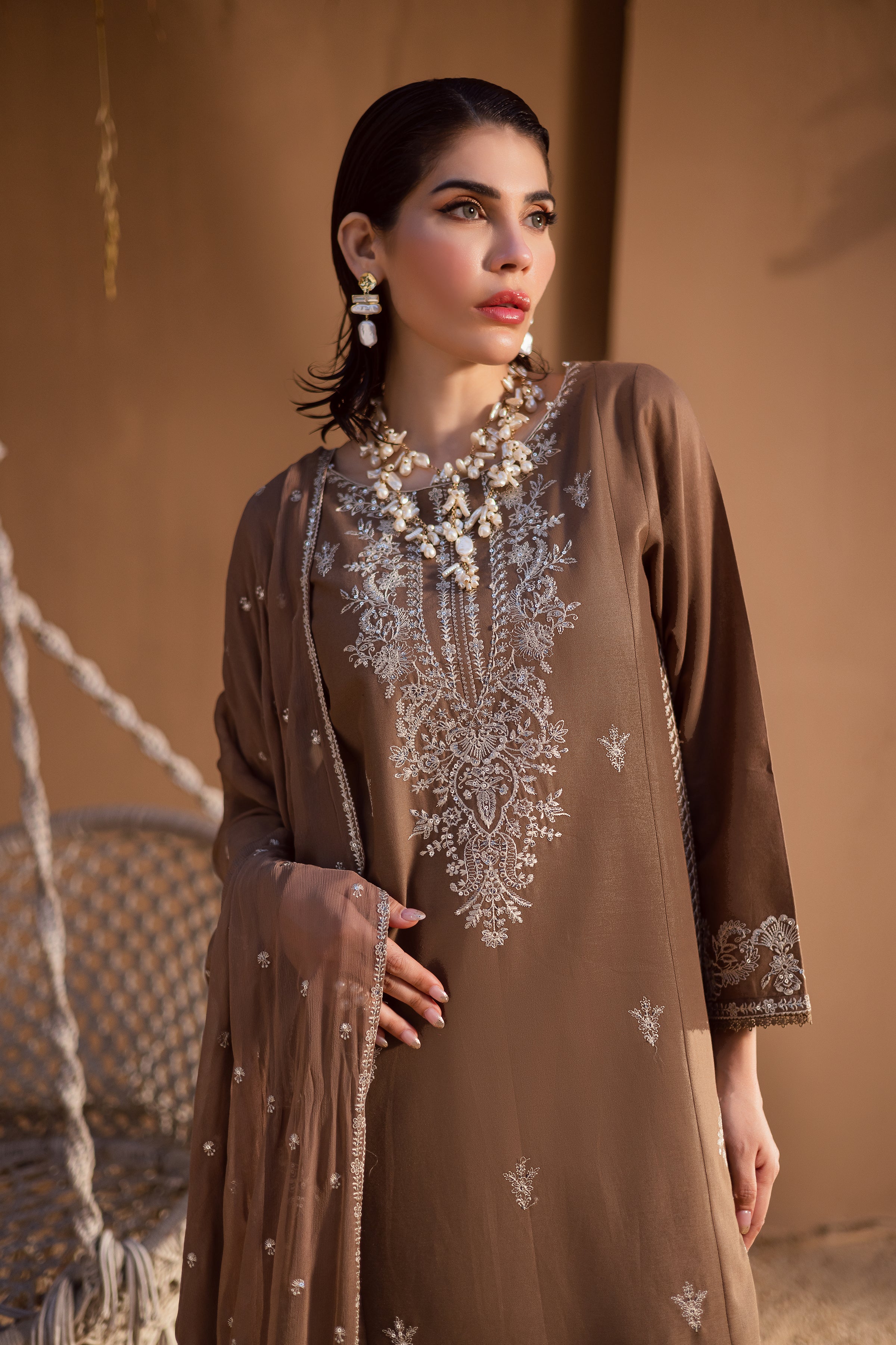 Hazel 3Pc - Embroidered Khaddar Dress - Image 3