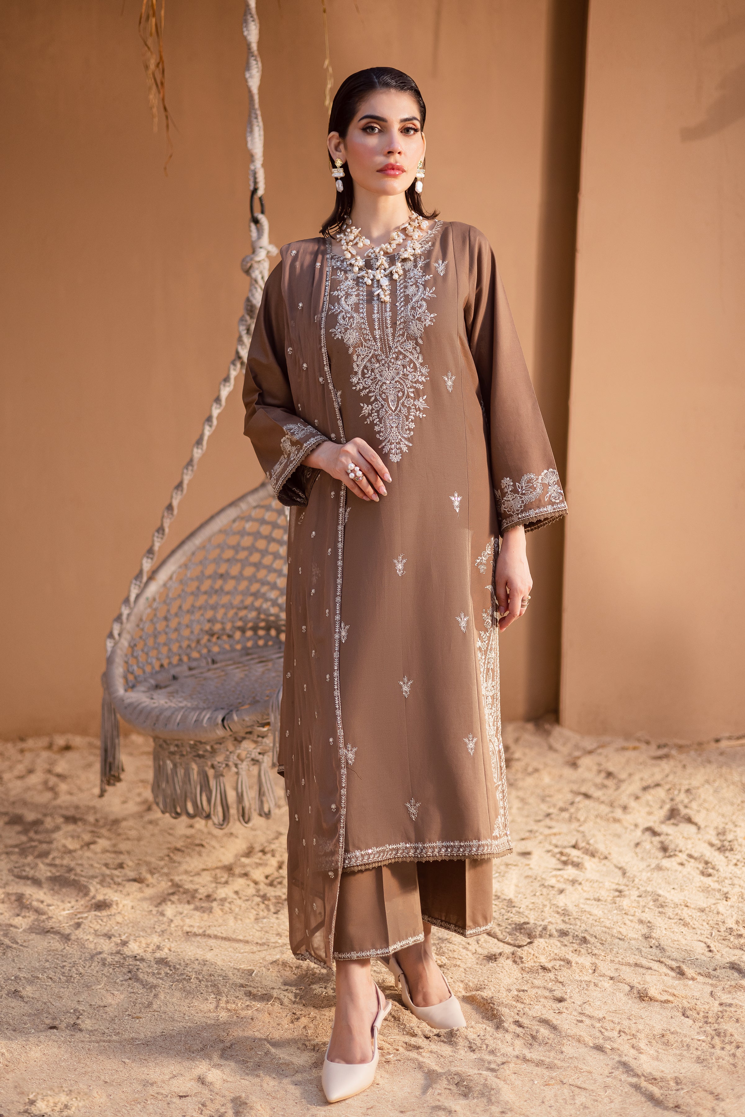 Hazel 3Pc - Embroidered Khaddar Dress - Image 4
