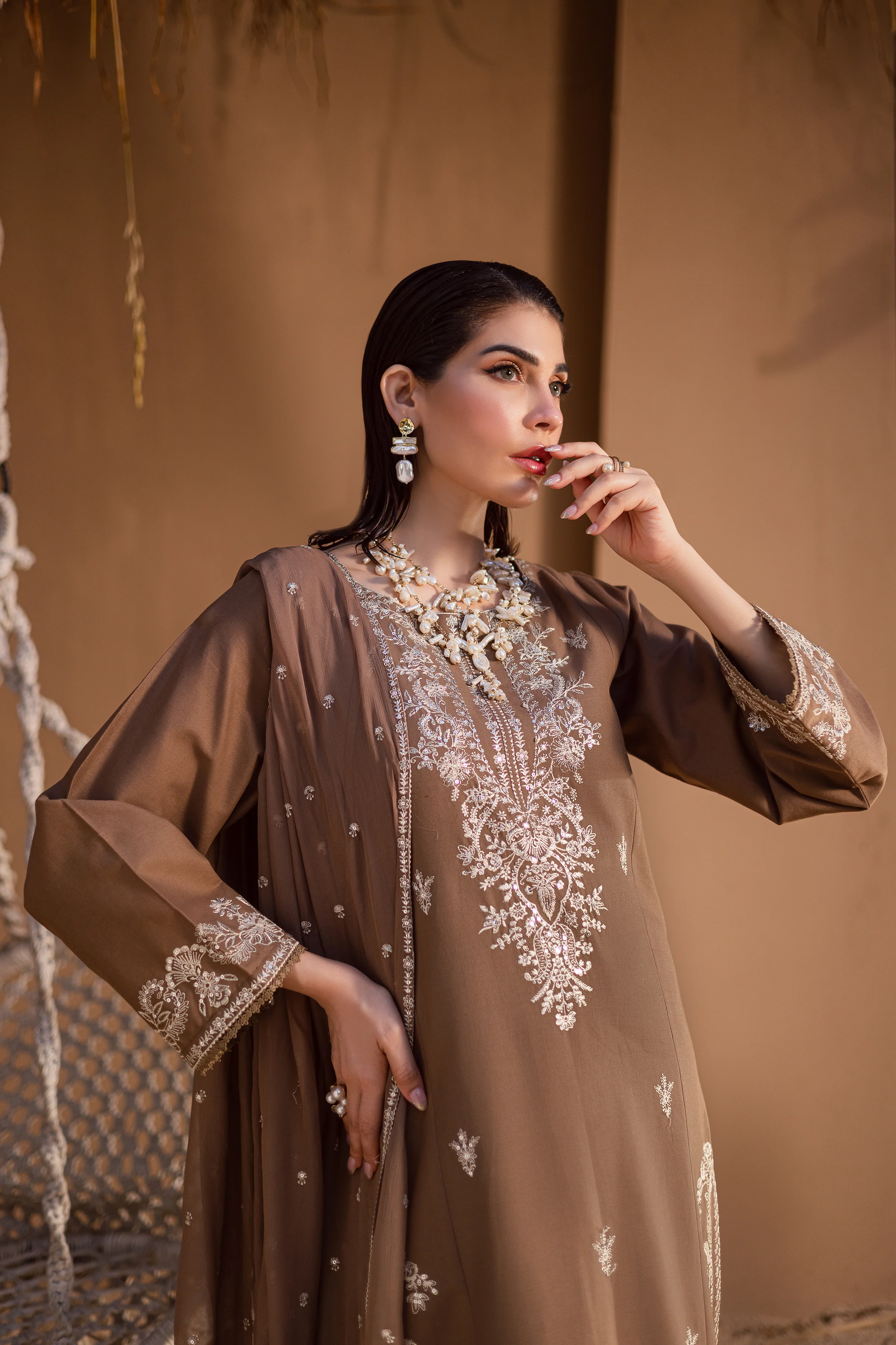 Hazel 3Pc - Embroidered Khaddar Dress - Image 5