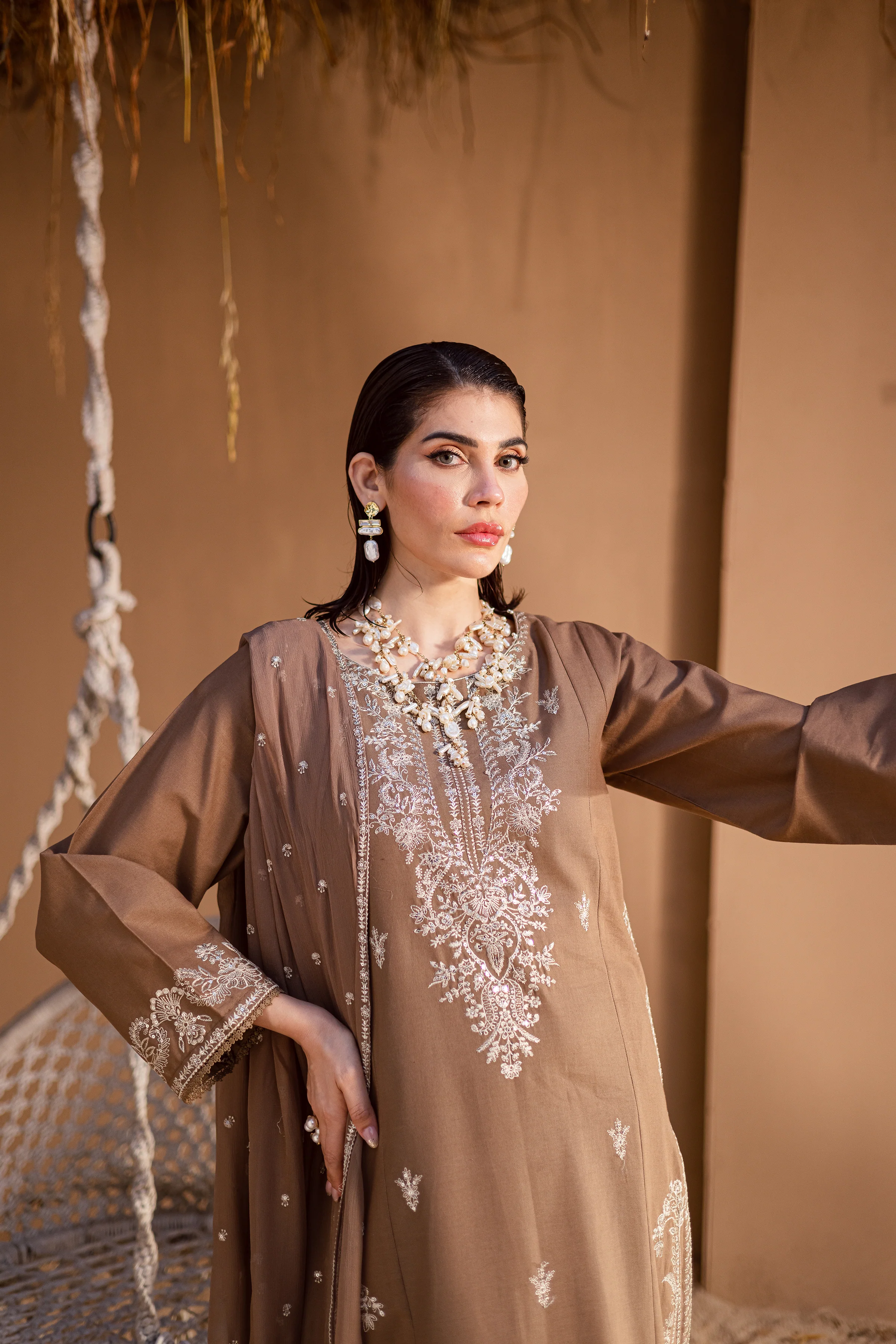 Hazel 3Pc - Embroidered Khaddar Dress - Image 6