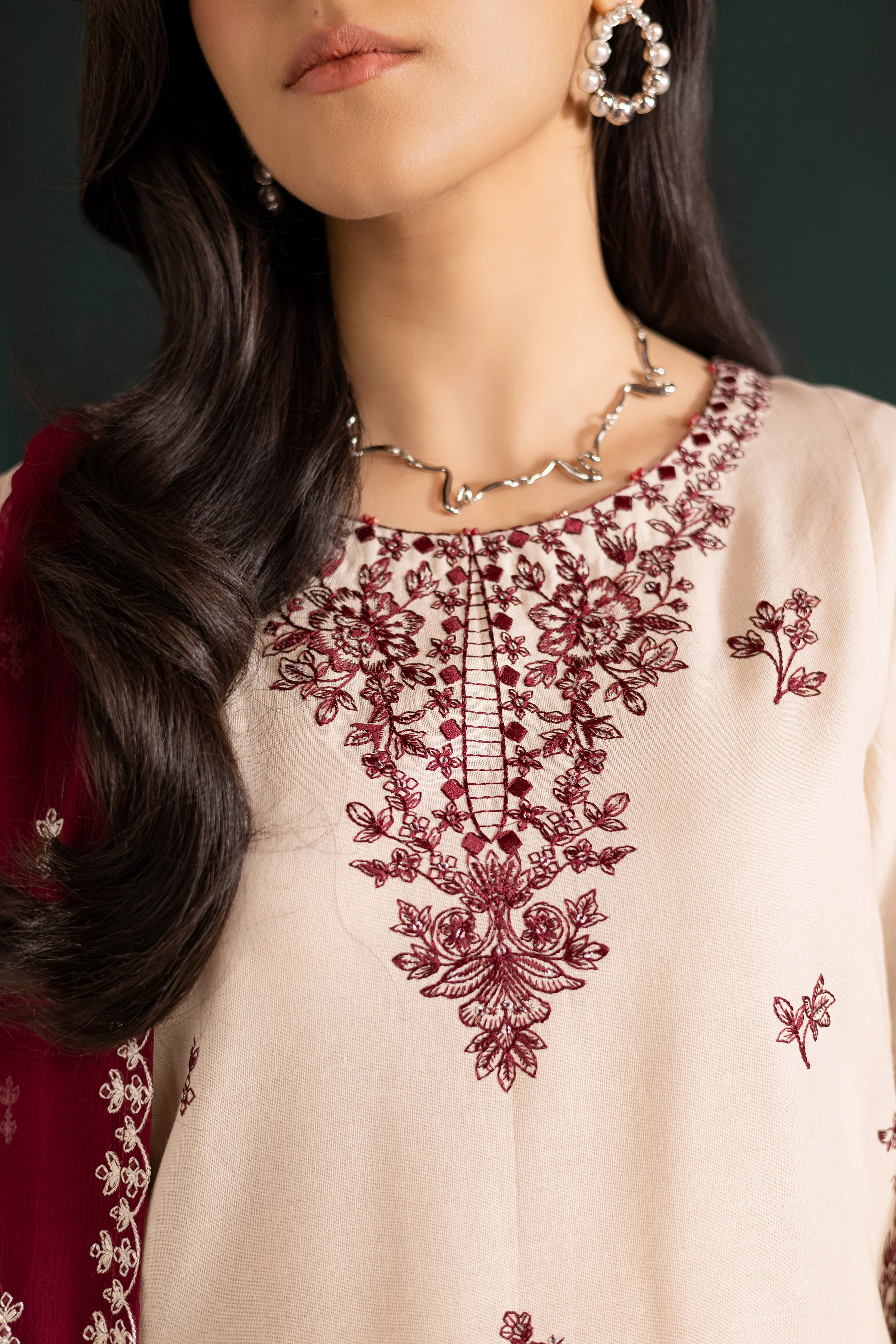 Ivory Rua 3Pc - Embroidered Khaddar Dress - Image 6