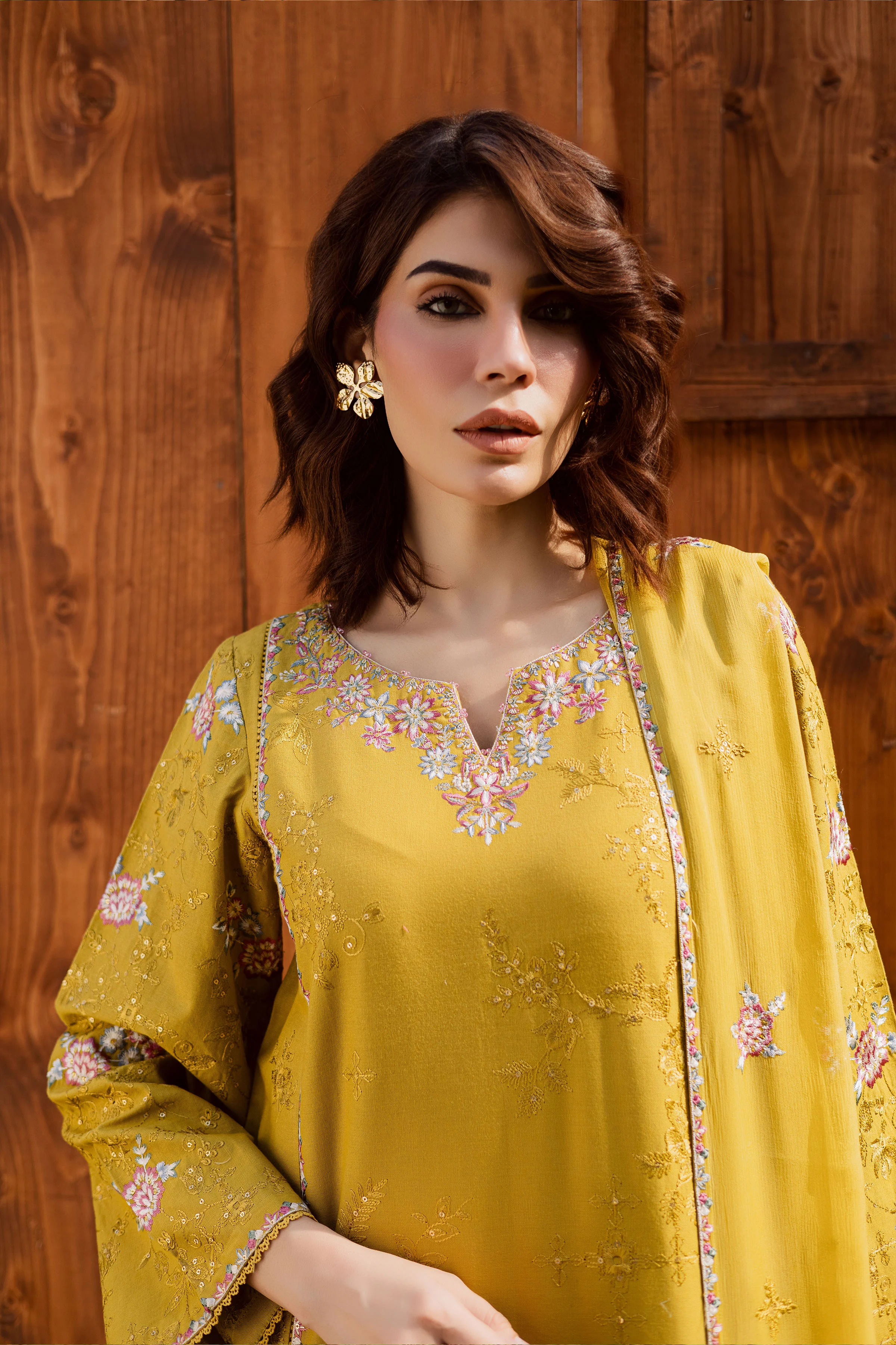 Julie 3Pc - Embroidered Khaddar Dress - Image 2