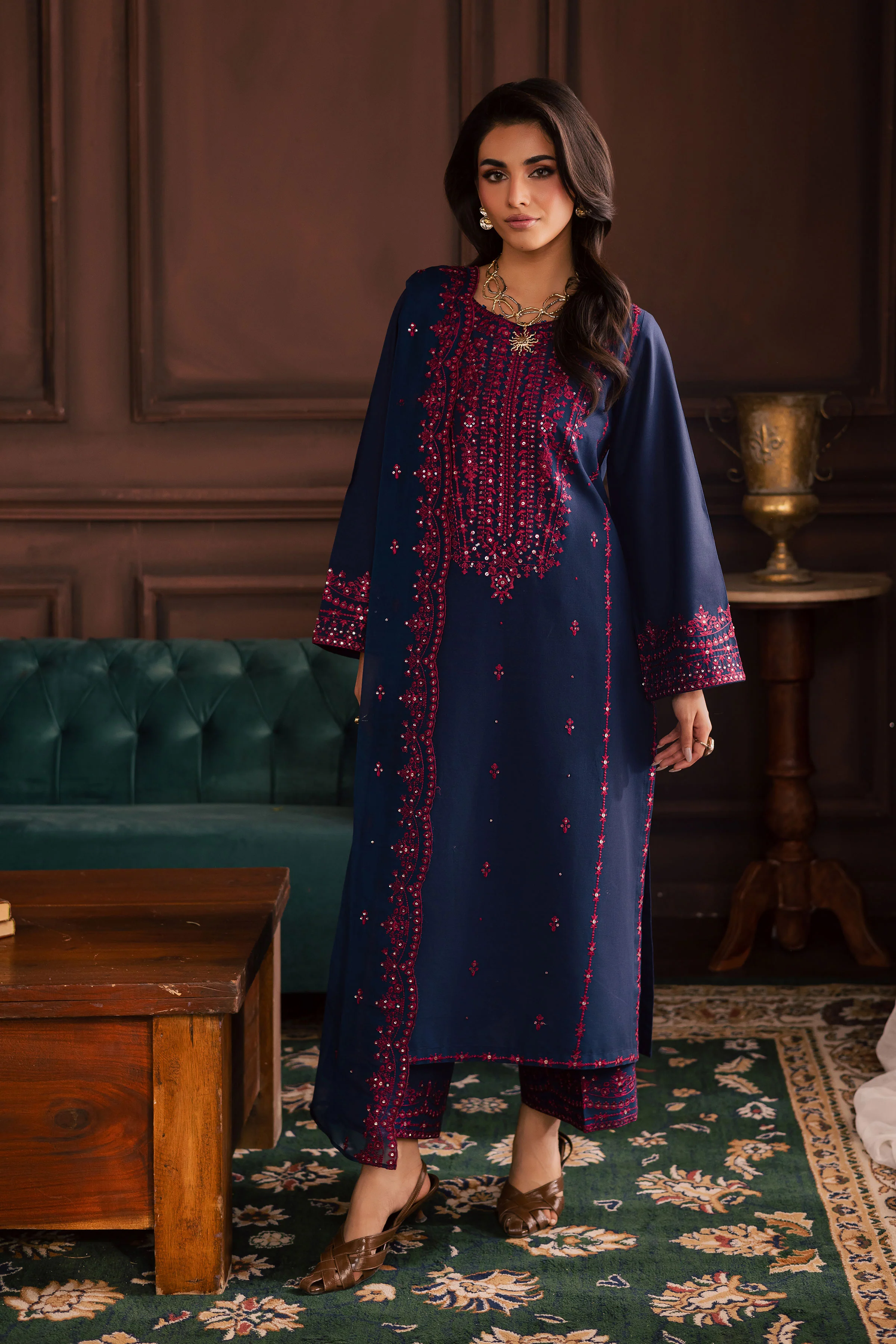 Lamia 3Pc - Embroidered Khaddar Dress - Image 10