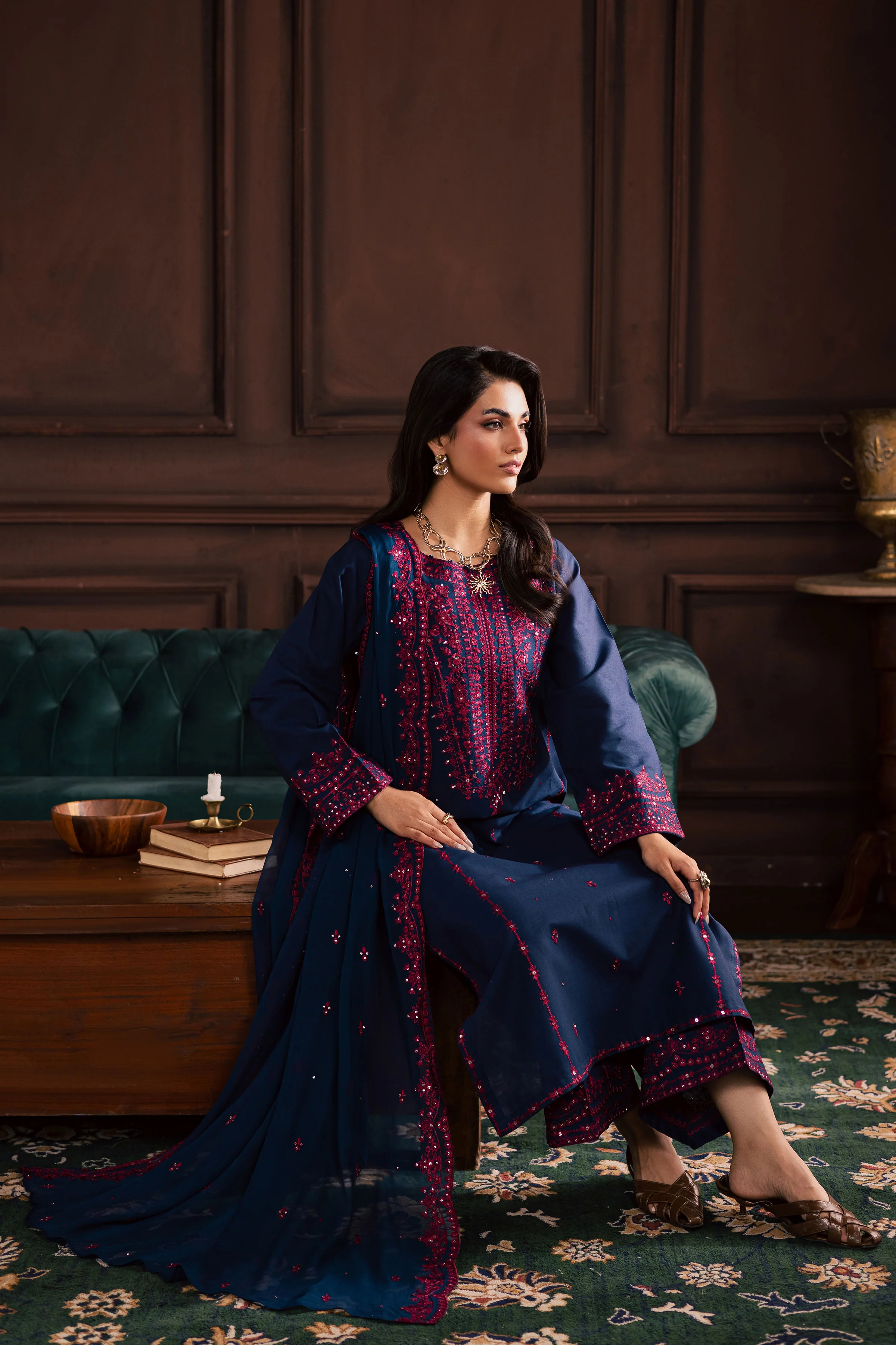 Lamia 3Pc - Embroidered Khaddar Dress - Image 13