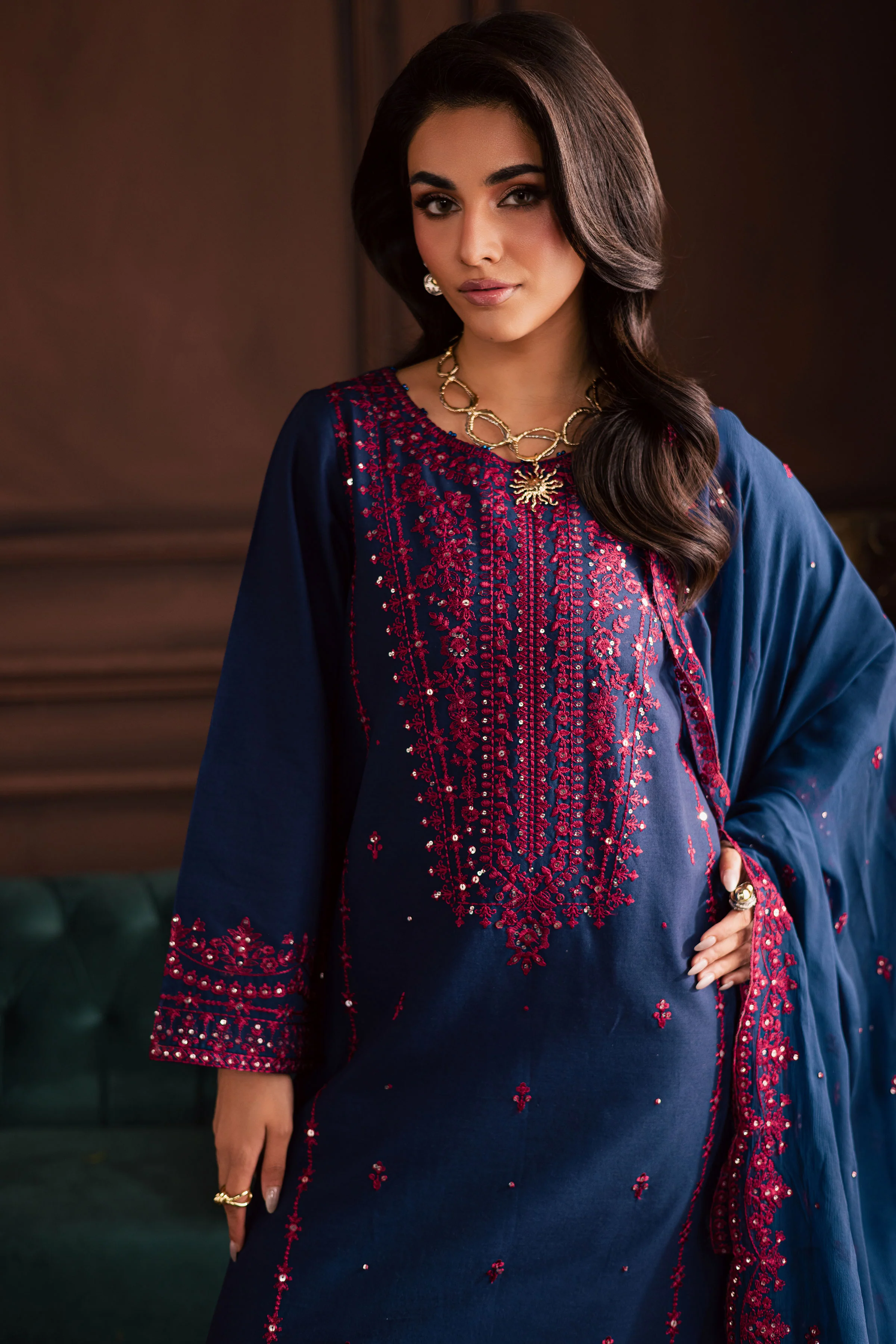 Lamia 3Pc - Embroidered Khaddar Dress - Image 4