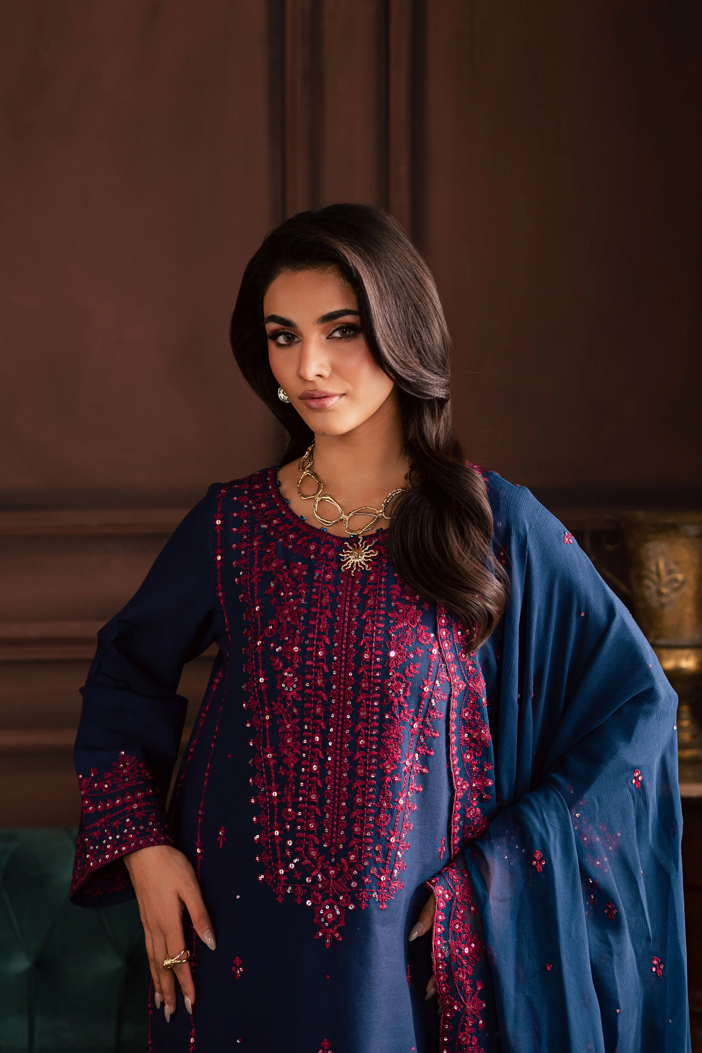 Lamia 3Pc - Embroidered Khaddar Dress - Image 5