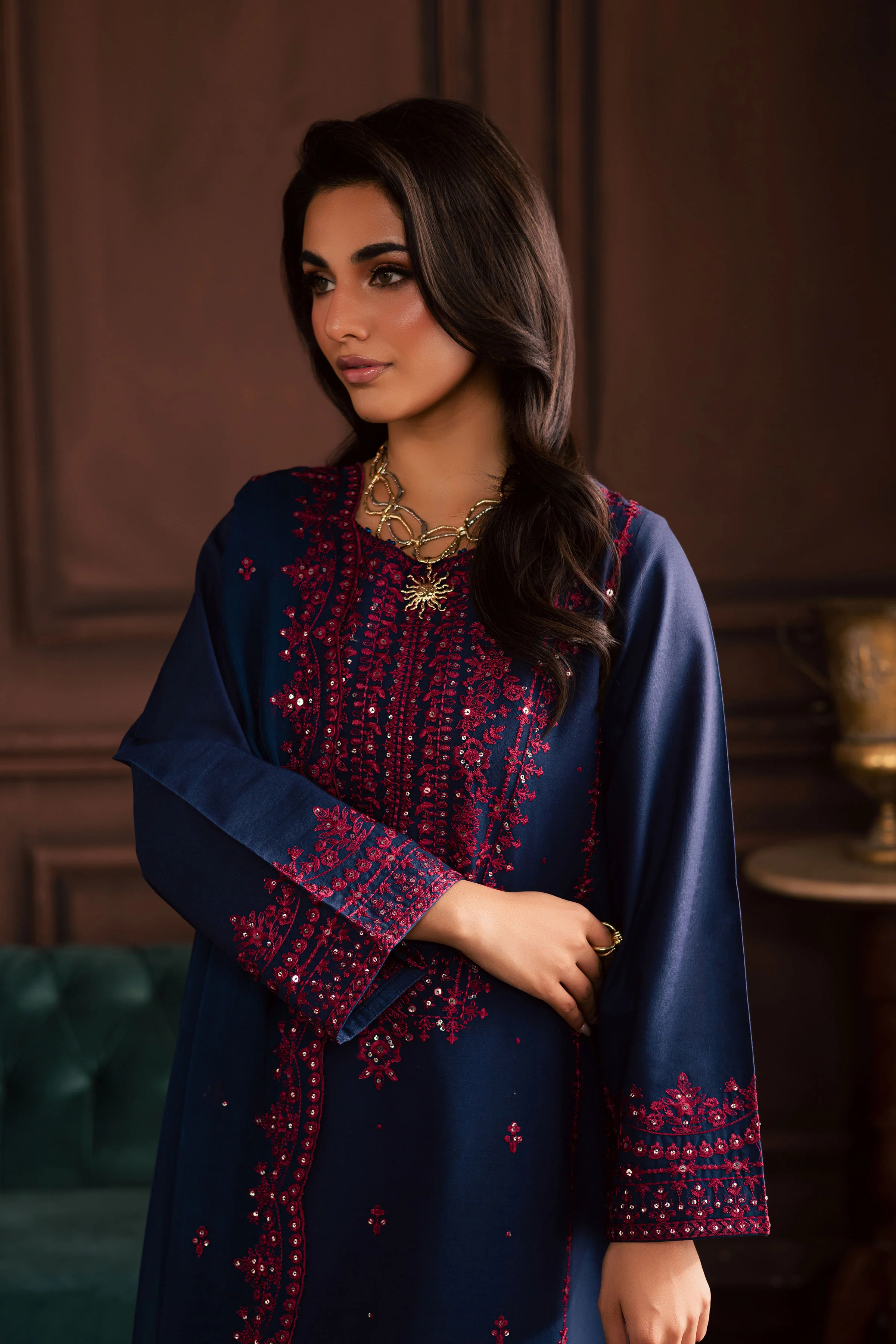 Lamia 3Pc - Embroidered Khaddar Dress - Image 9