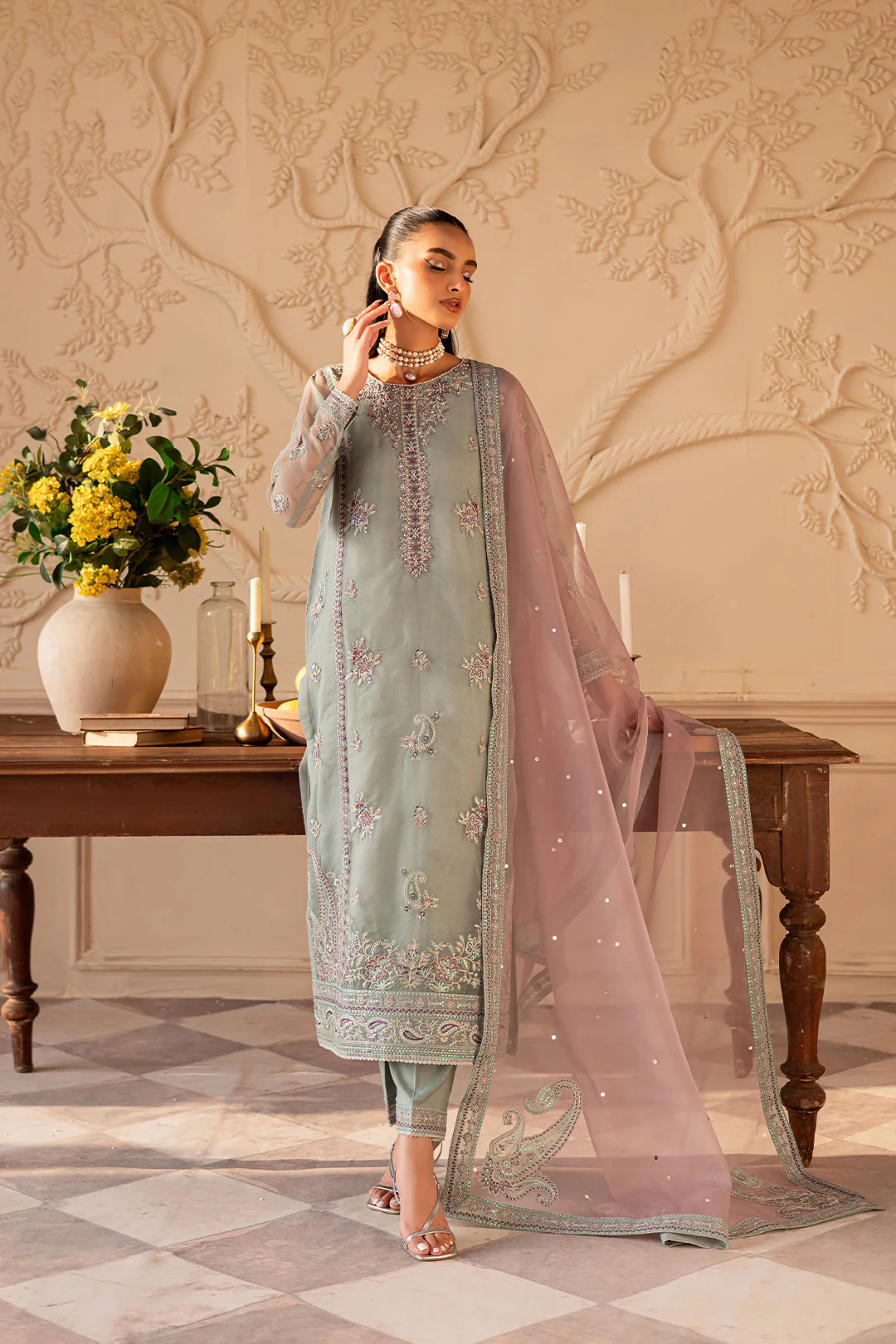 Lena 3Pc - Embroidered Luxe Pret - Image 3