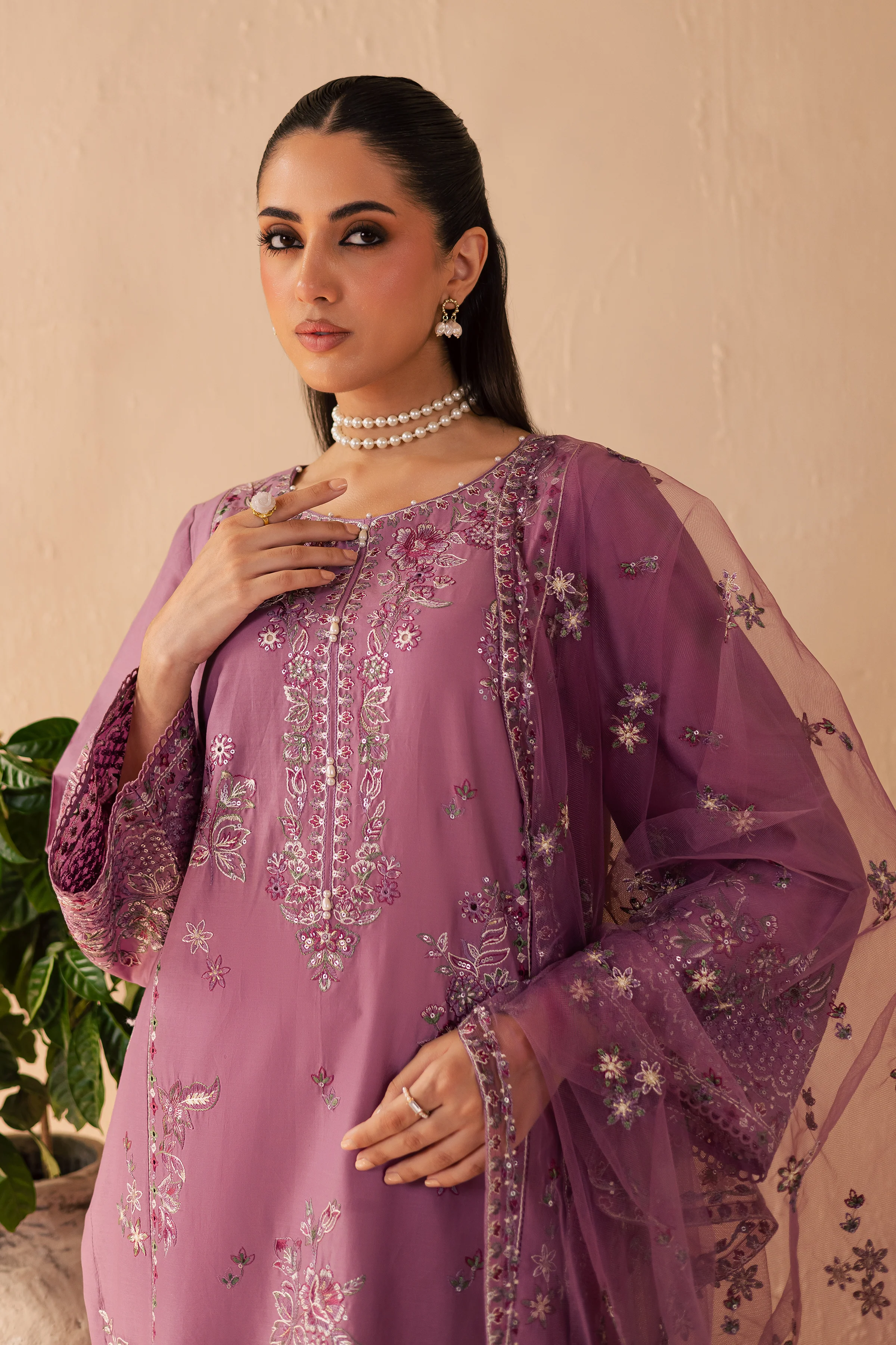 Lilac Glam 3Pc - Embroidered Solid Dress - Image 2