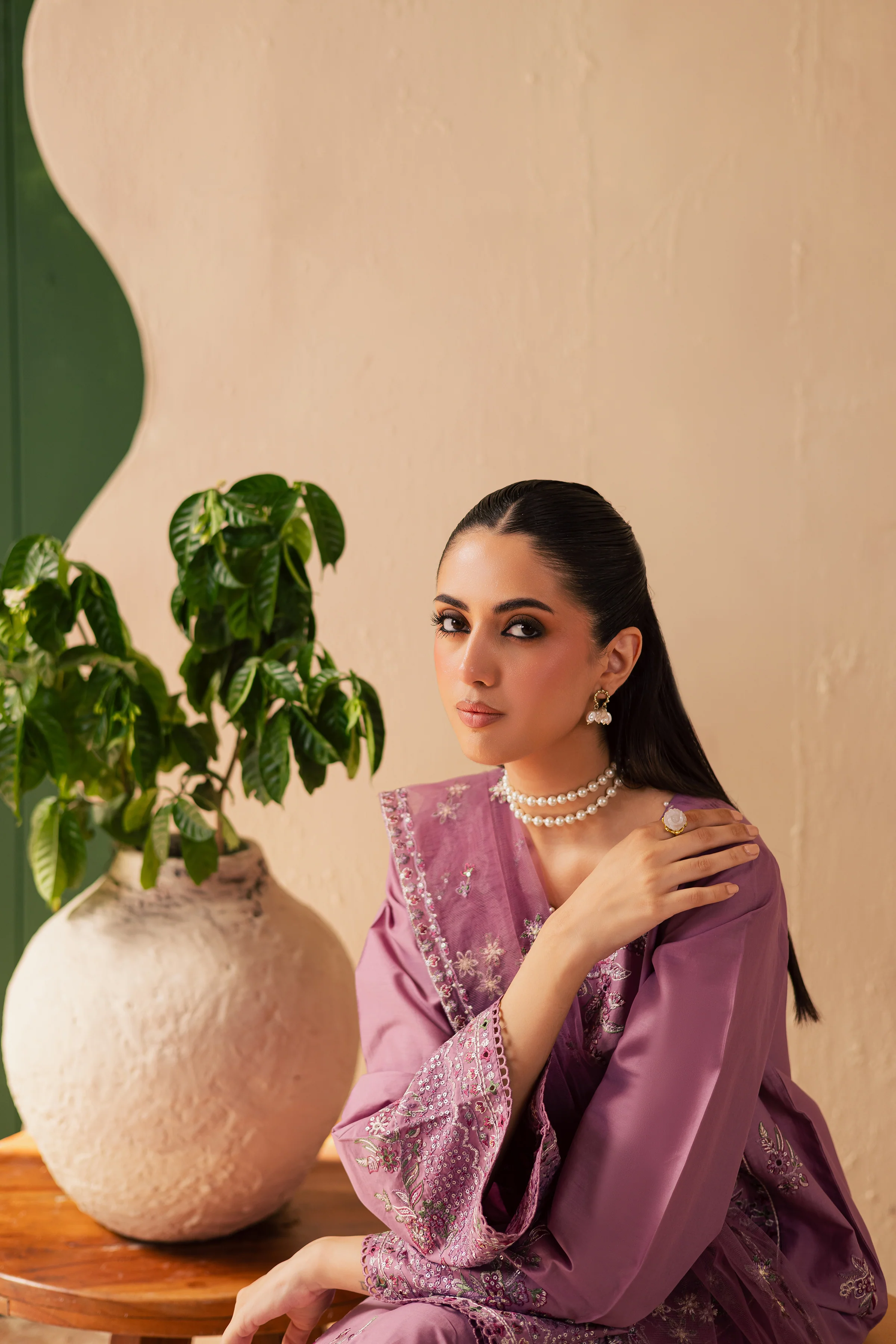 Lilac Glam 3Pc - Embroidered Solid Dress - Image 7